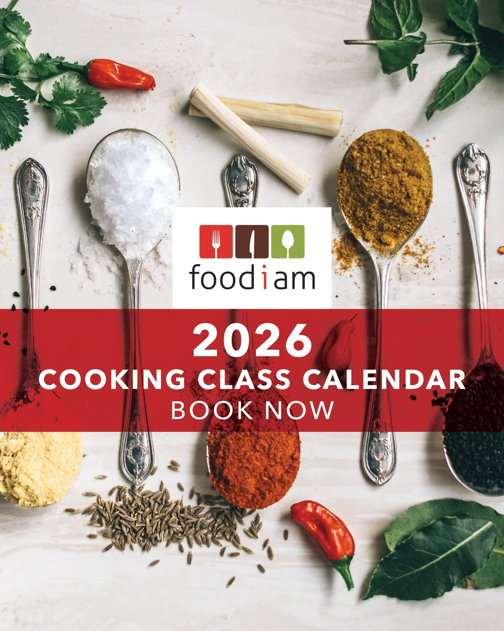 🚨 𝟮𝟬𝟮𝟲 𝗖𝗢𝗢𝗞𝗜𝗡𝗚 𝗖𝗟𝗔𝗦𝗦 𝗖𝗔𝗟𝗘𝗡𝗗𝗔𝗥 🚨
We've added some new classes (be sure to check out Home Style Italian!) an bought back some favourites.

As 2026 is our final year of cooking classes at Food I Am, this is your chance to do th
