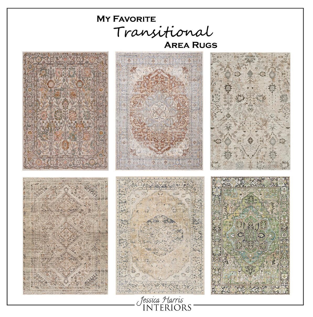 Shop the Look: Transitional Area Rugs. Rugs are the perfect piece to tie the colors of your room together and also creates a great solid foundation to your furniture pieces. These are some of favorites right now, you can check out my latest blog post