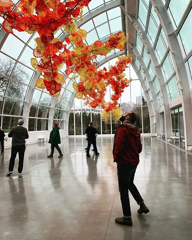 Wandered into a glass house, with some glass flowers, under a giant needle.