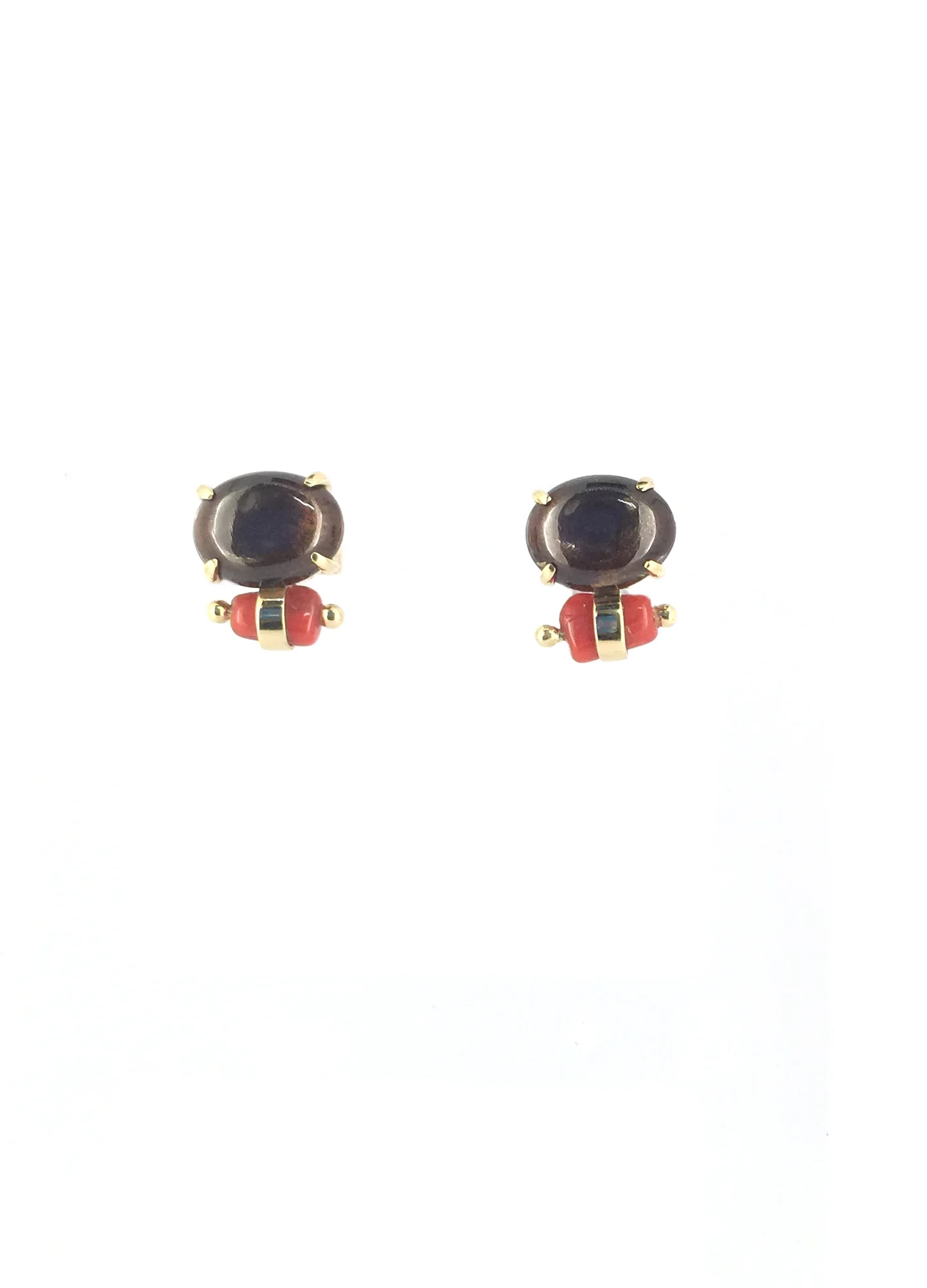 tourmaline with little coral nugget post earring in 18k