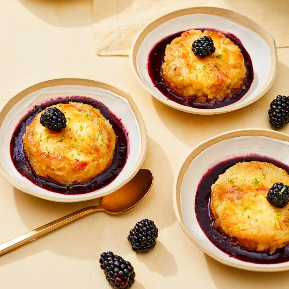 KETO INSTANT POT RECIPE: Mini Pudding Cakes with Blackberry Puree