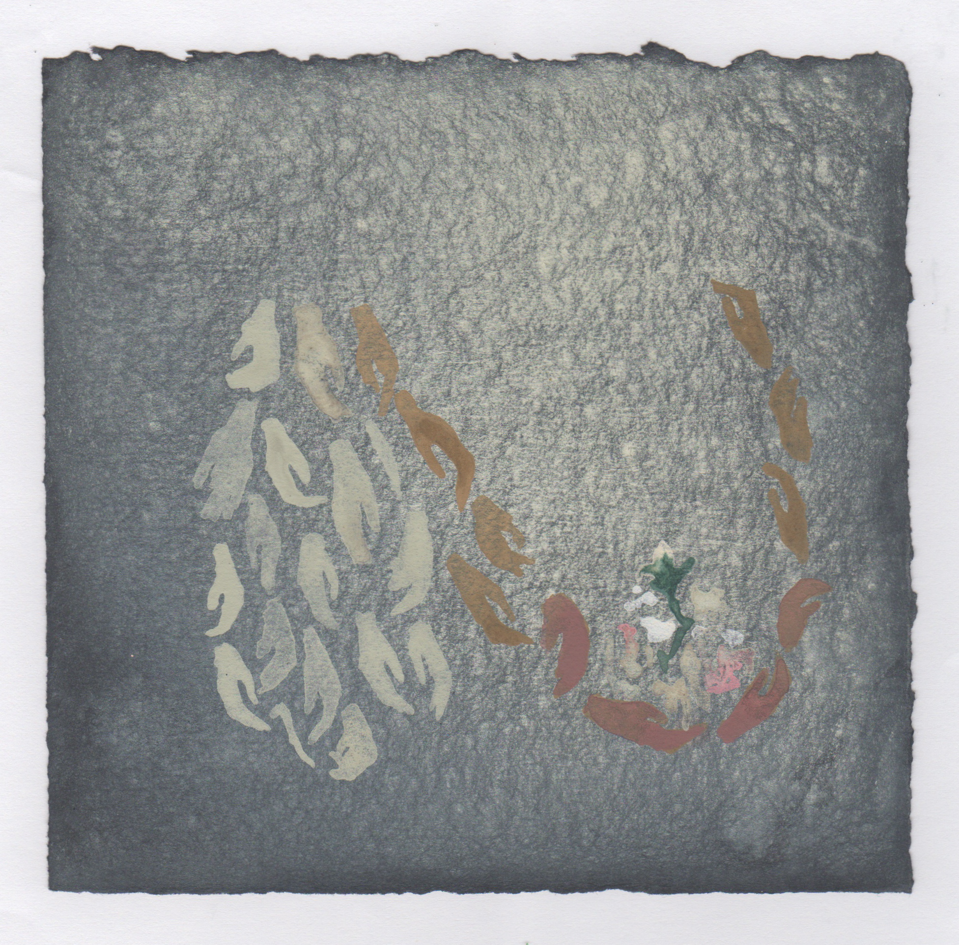 Cupped Hands | gouache and acrylic on paper | 5 3/4 x 5 3/4 inches | 2014