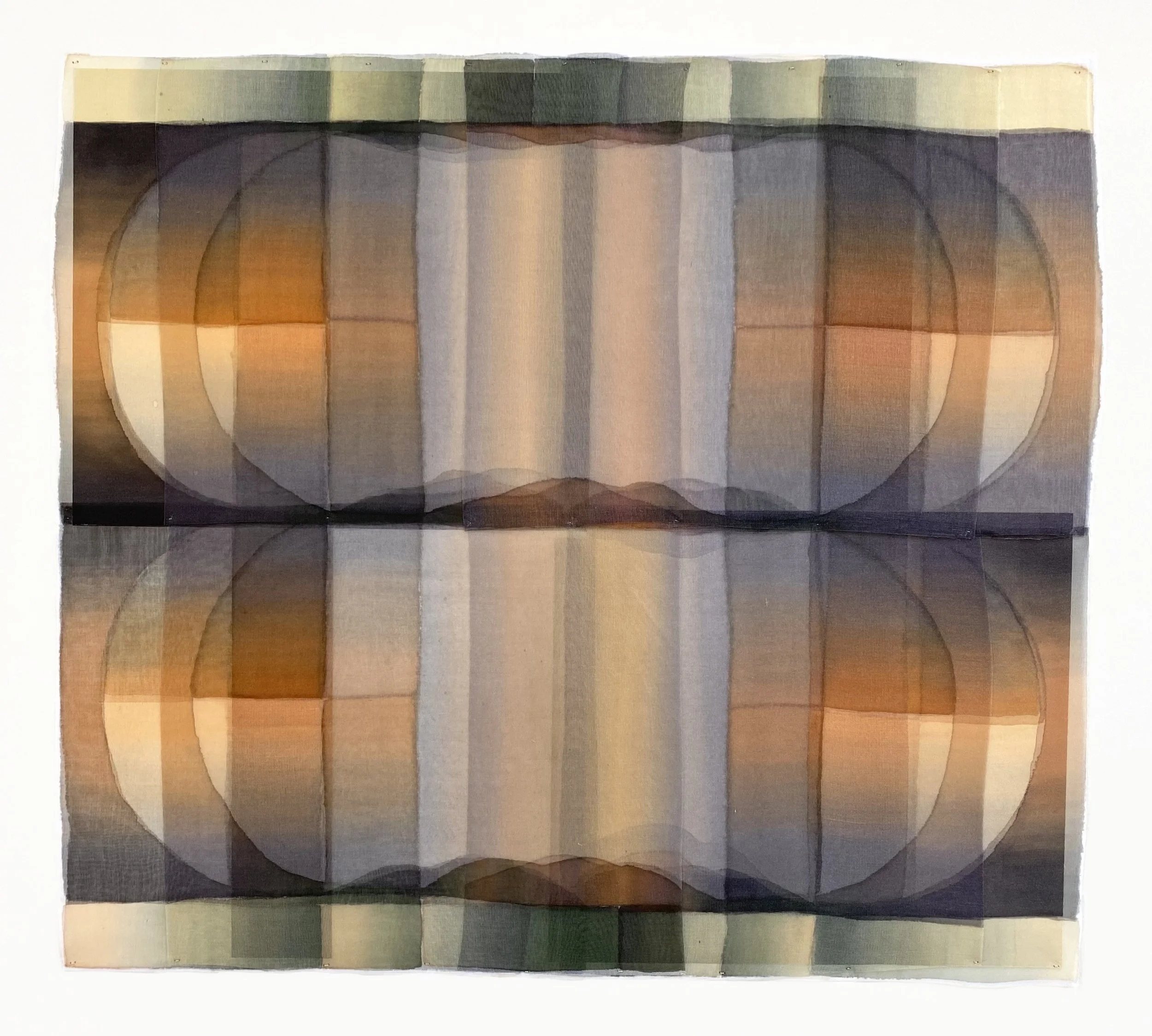  Gold in the Shadow | dye on silk, watercolor on paper | 17.5 x 19.5 inches (24 1/8” x 26 1/8” Framed) | 2023 