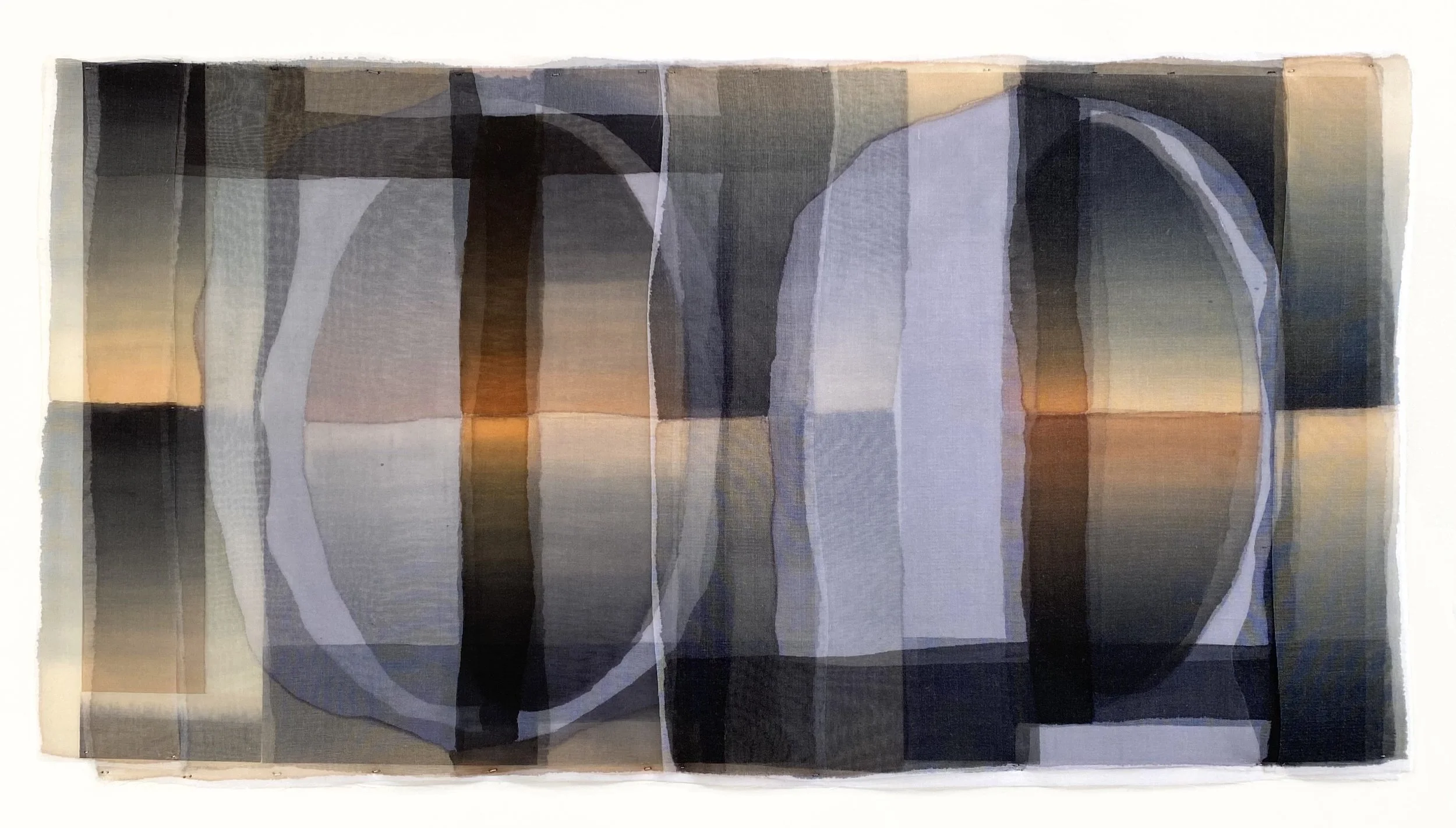  Pieces of Pluto | dye on silk and watercolor on paper | 10 x 19.5 inches (17 1/8” x 25 1/8” Framed) | 2023  