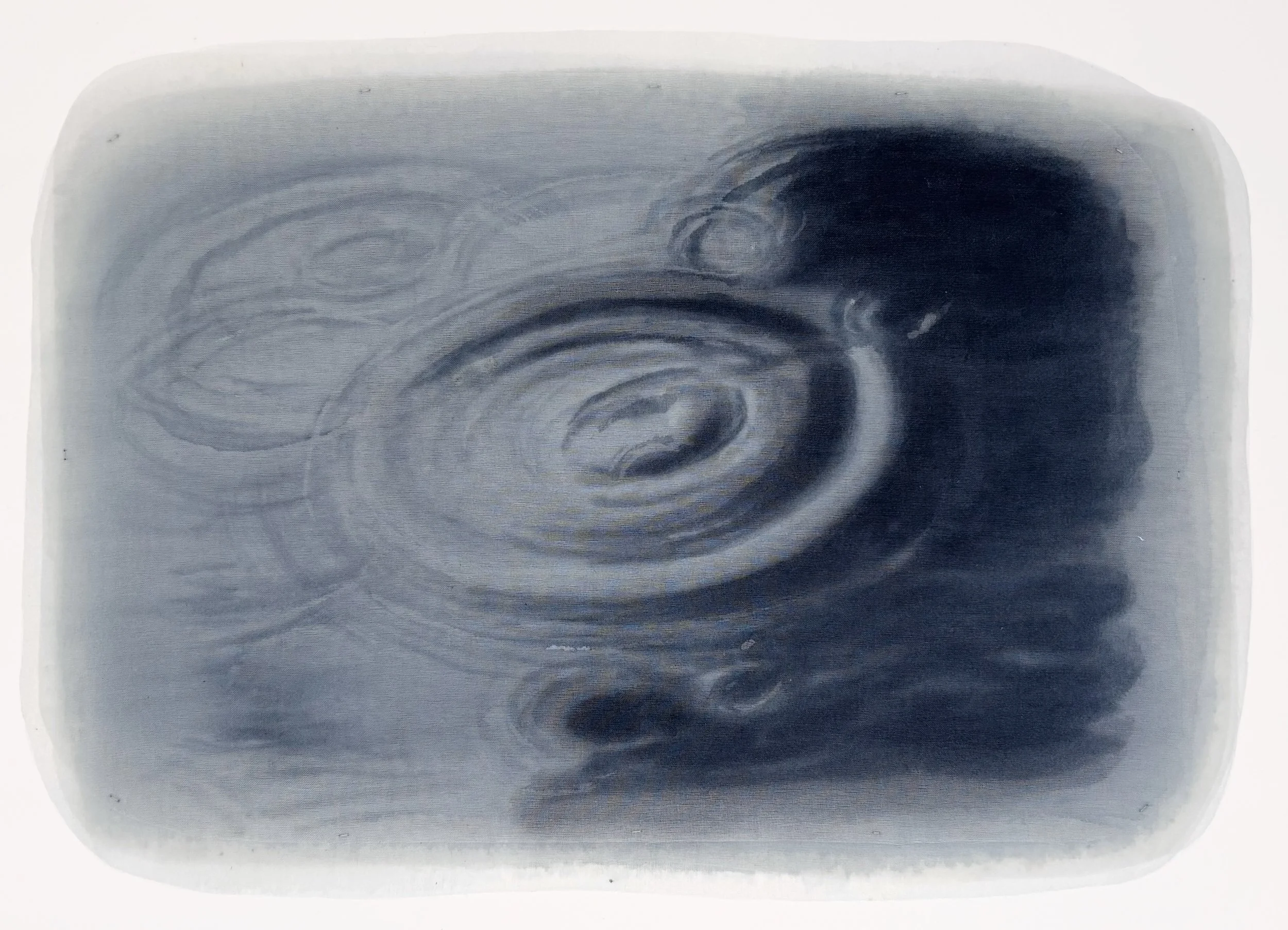  Portland Puddle II: Indigo on raw silk organza | 8.5” x 12.5” (12.5” x 16.5” mounted)  