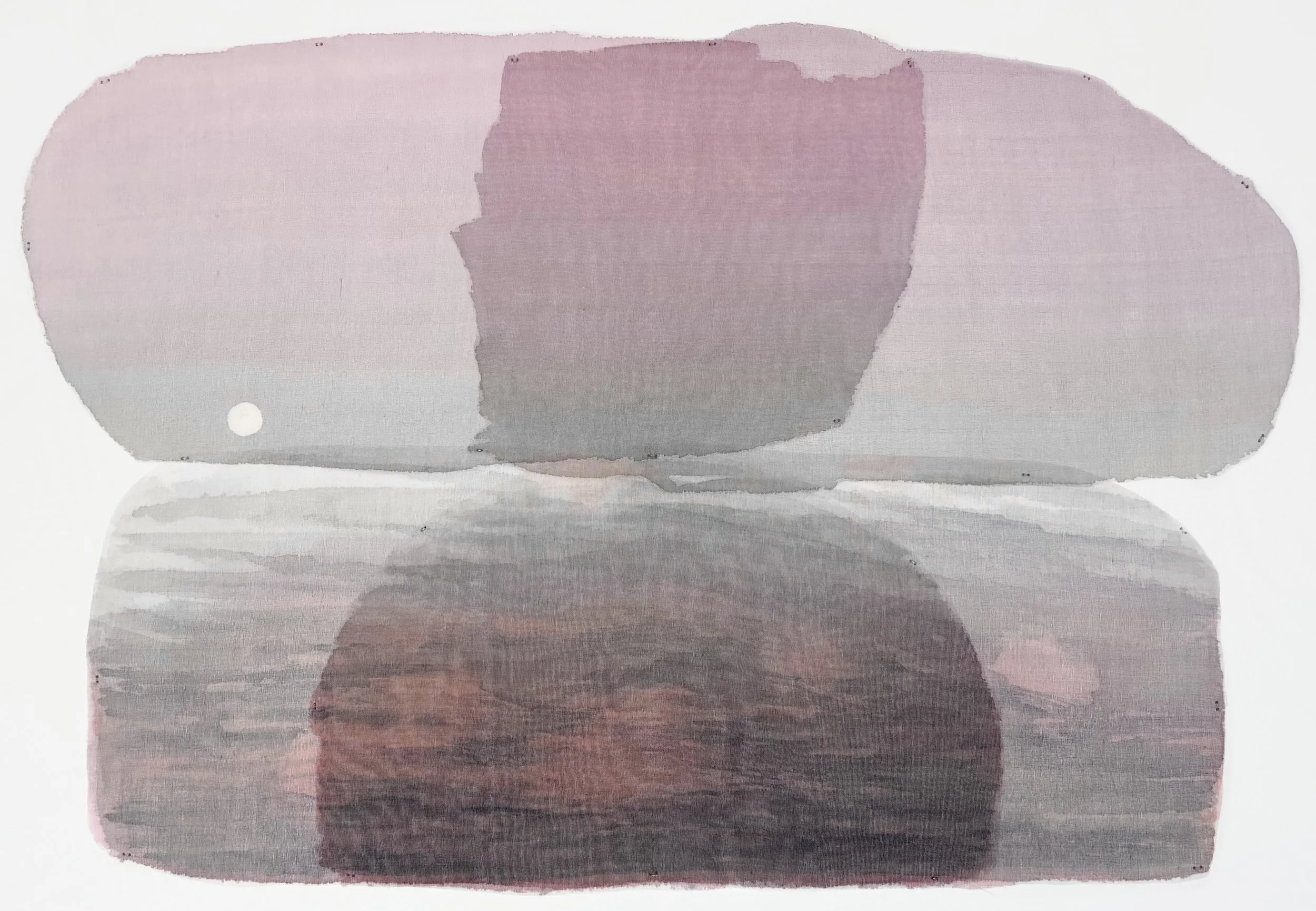  Pink Pond: Indigo, cochineal, and fusticwood on raw silk organza | 11.5” x 17” (15.5” x 21” mounted) 