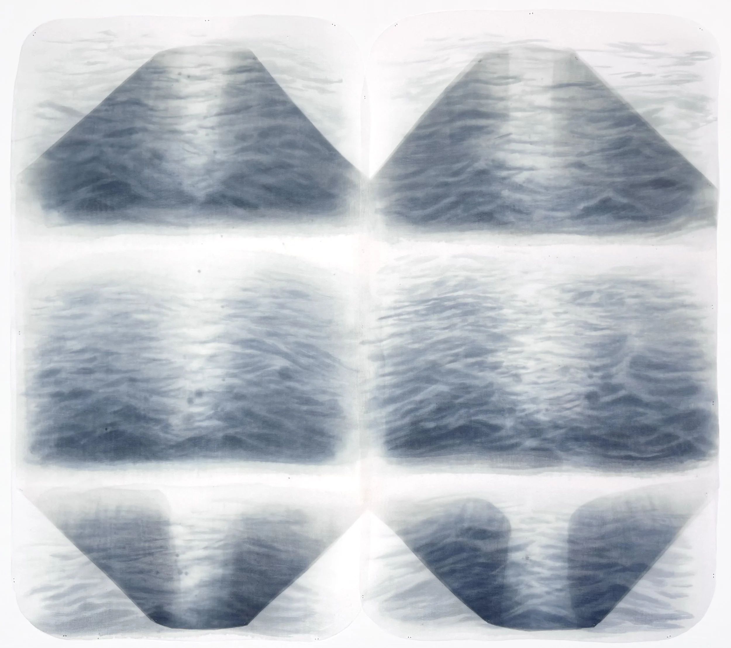  Folding Waves: Indigo on raw silk organza | 21” x 23.5” (27” x 29.5” mounted) 