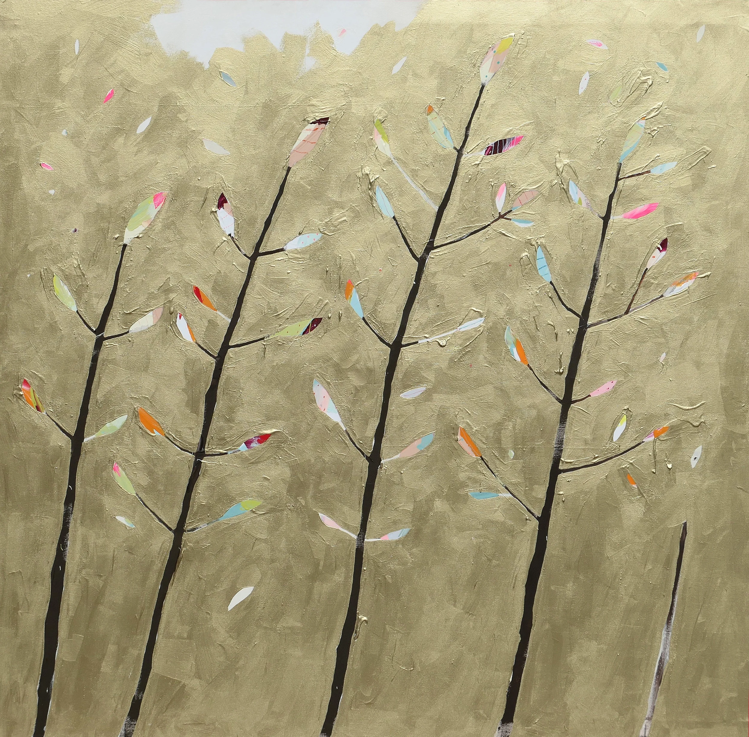  Goldene Blätterblumen, 2018, 140 x 140 