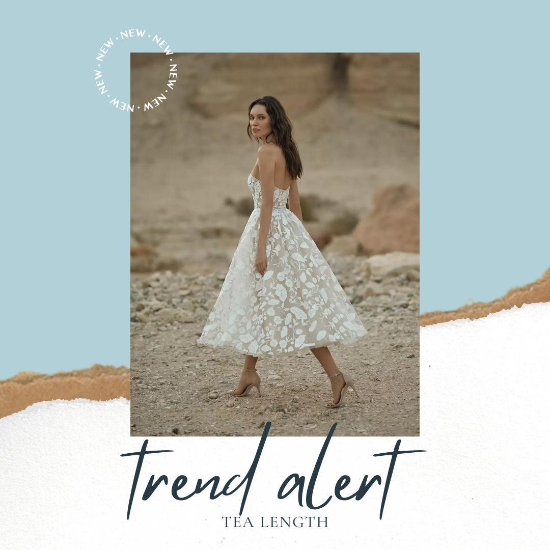 We've seen a major move to shorter dresses in the last year!  Backyard gatherings and downsized weddings have all made brides look at fresh new lengths to keep things cool and easy for the summer.  We've also seen an increase in brides shortening the
