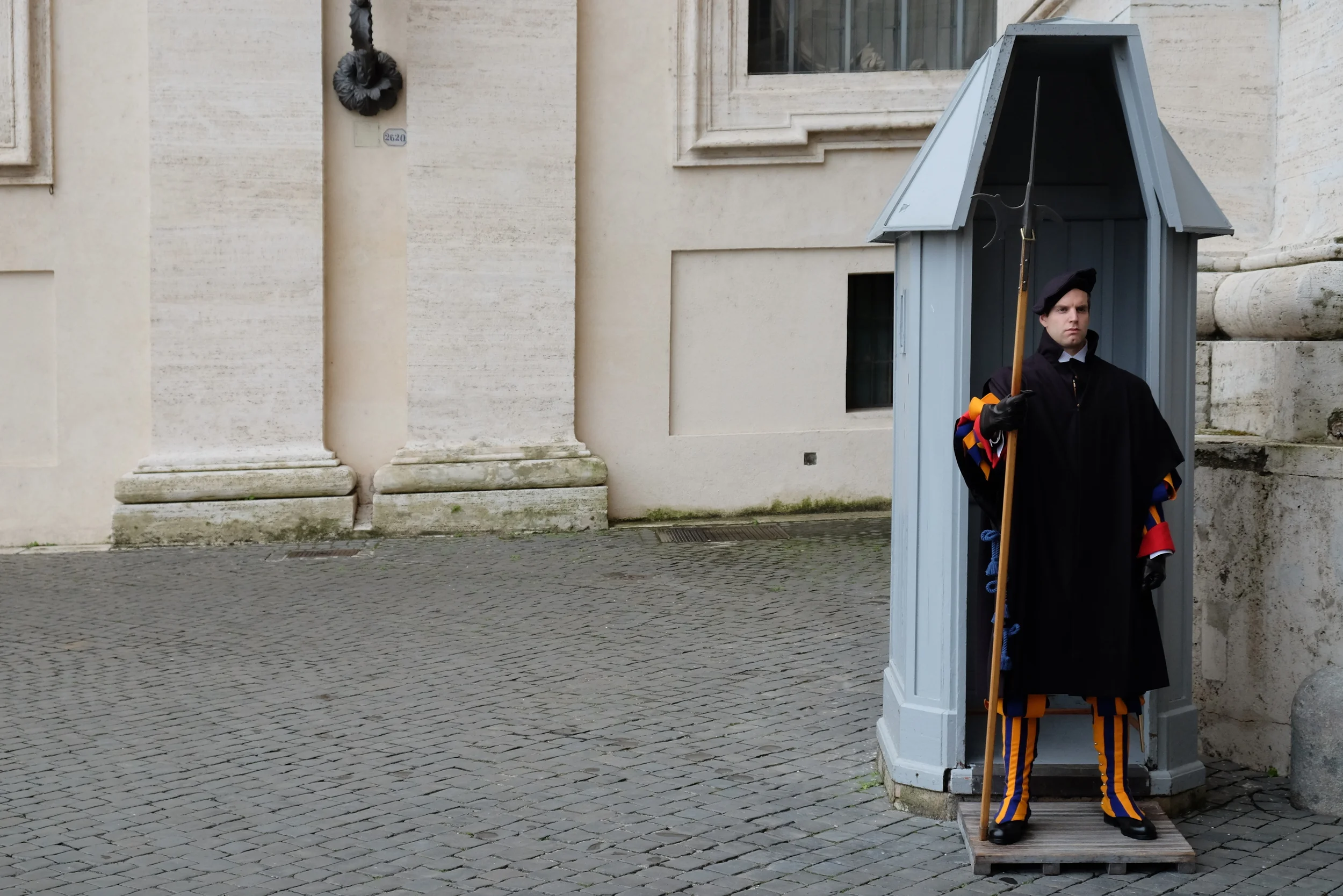 Swiss Army soldiers guard the walls of the Vatican City