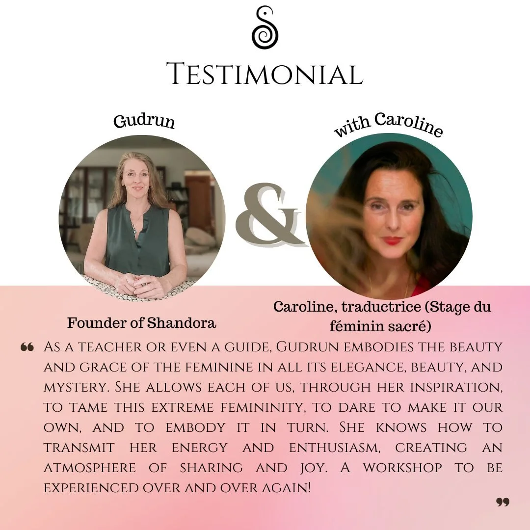 🌟 Testimonial Spotlight 🌟

&quot;Gudrun embodies the beauty, grace, and mystery of the feminine. Through her guidance, I&rsquo;ve learned to embrace and embody my own femininity with confidence and joy.&quot; &ndash; Caroline ✨

💃 Ready to awaken 