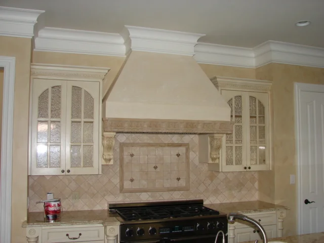  French eyebrow glass doors, full overlay. Custom hood cover. 