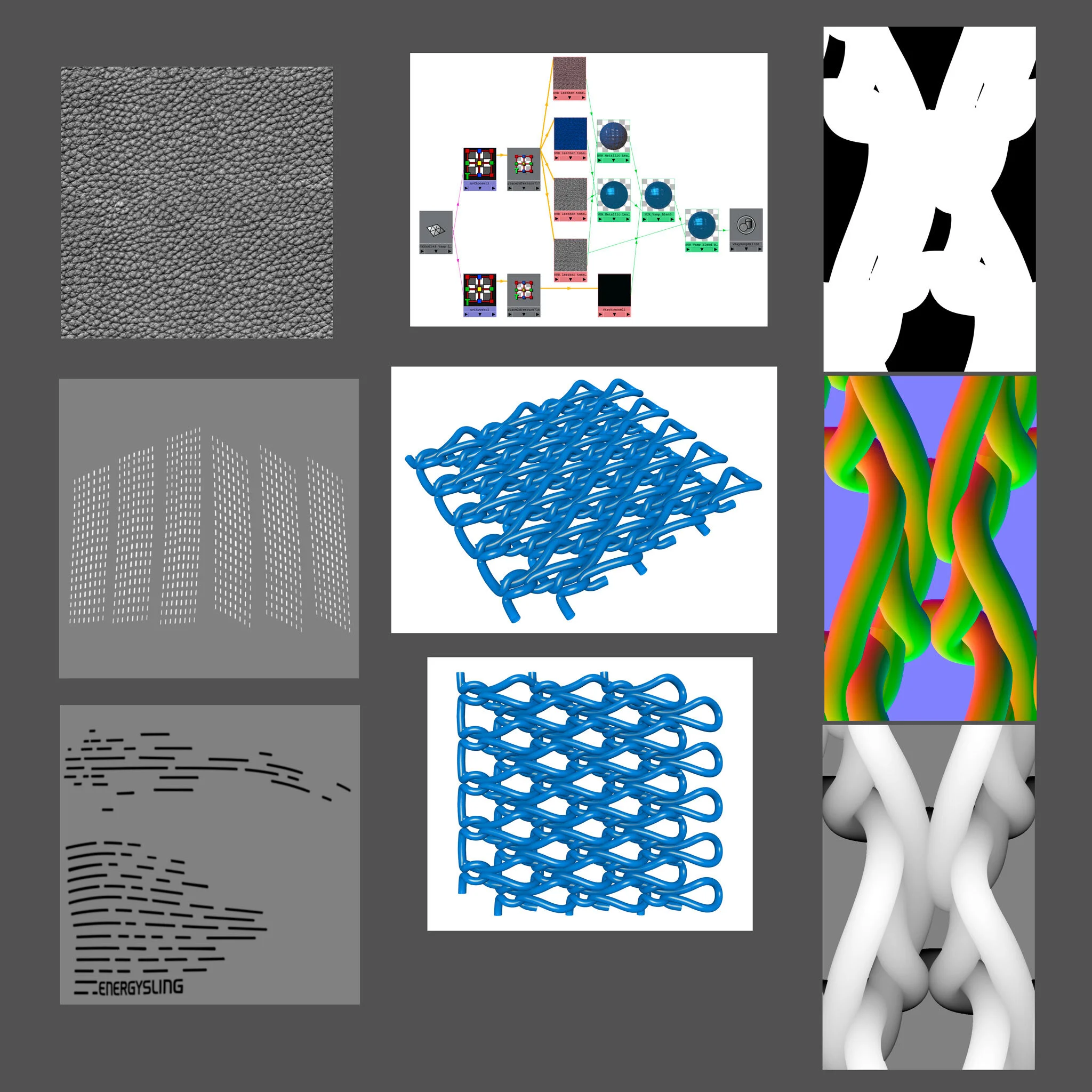 Developing tightly woven materials for the shoe which interact with the lighting in a realistic way sometimes involves modeling the fabric structures themselves, then creating a series of textures which are used to reproduce the material’s appearanc…