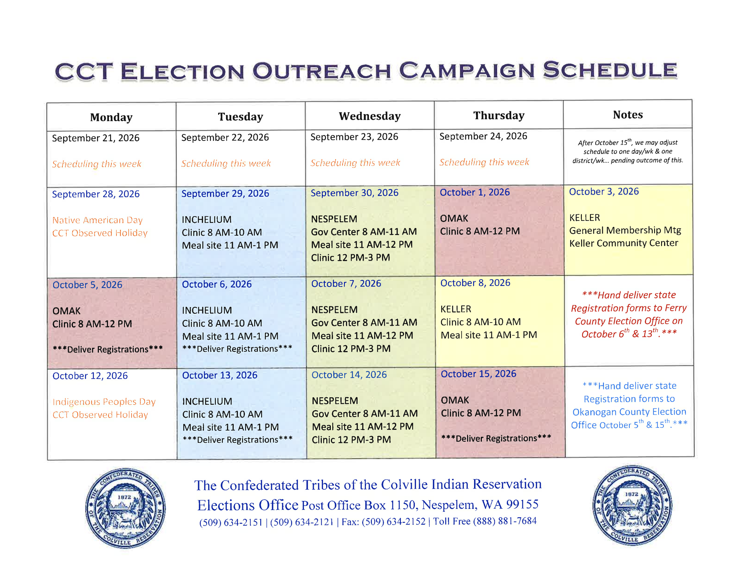 2026 CCT Elections Outreach Campaign Schedule