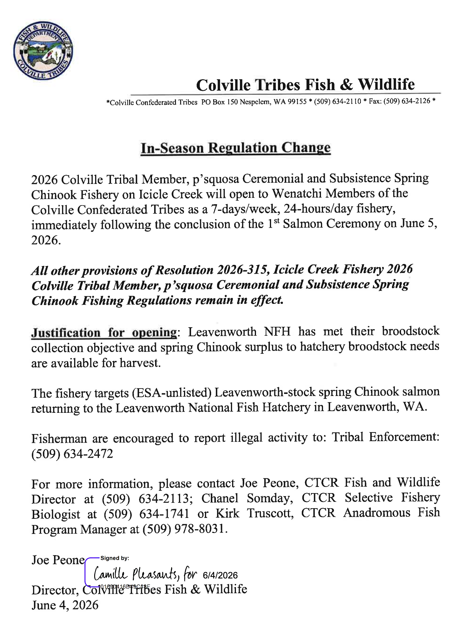 F&amp;W In-Season Regulation Change