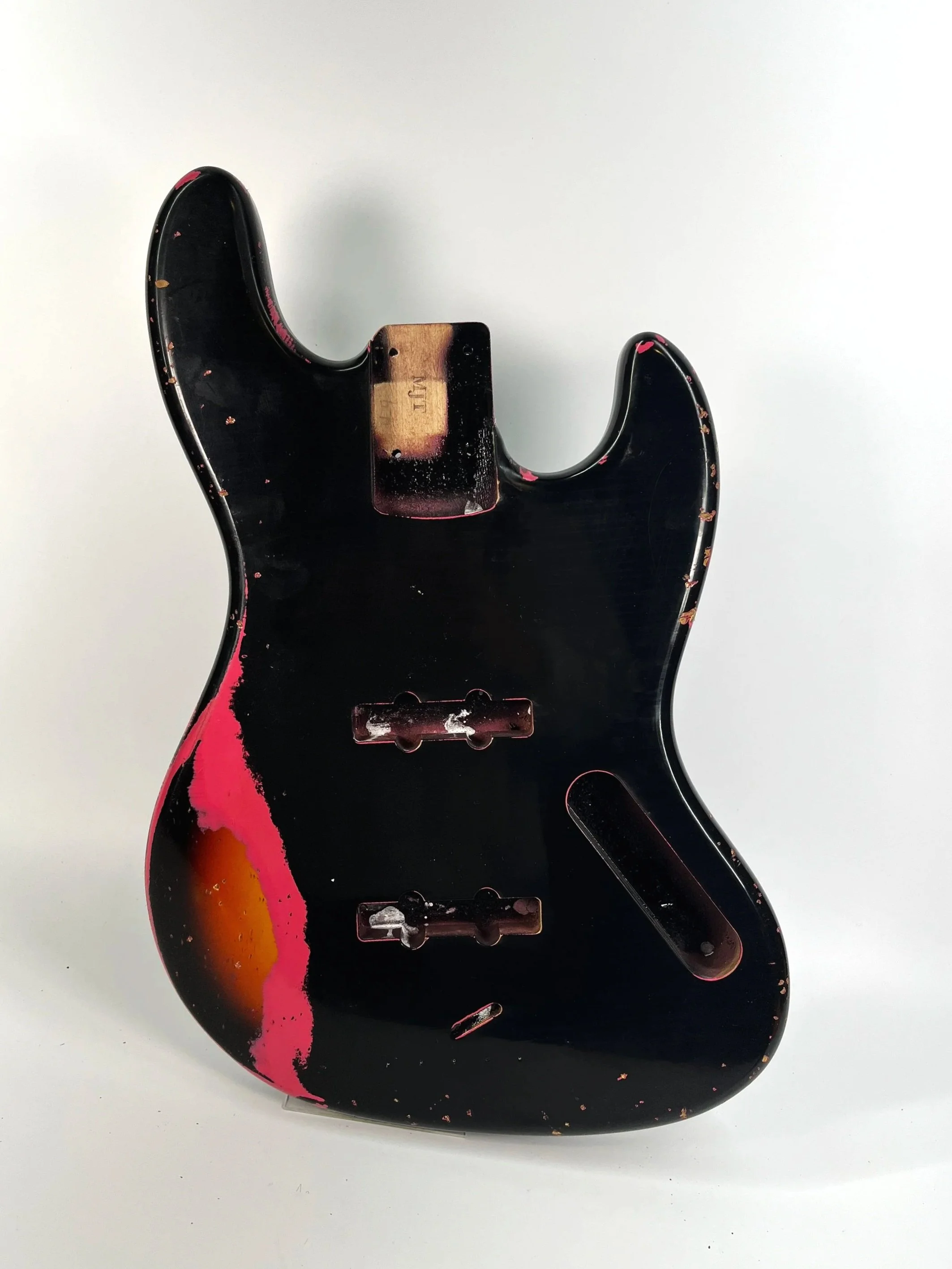Black over Neon Pink over 3 Tone Sunburst JBT Bass Body | Alder 4lbs 4oz
