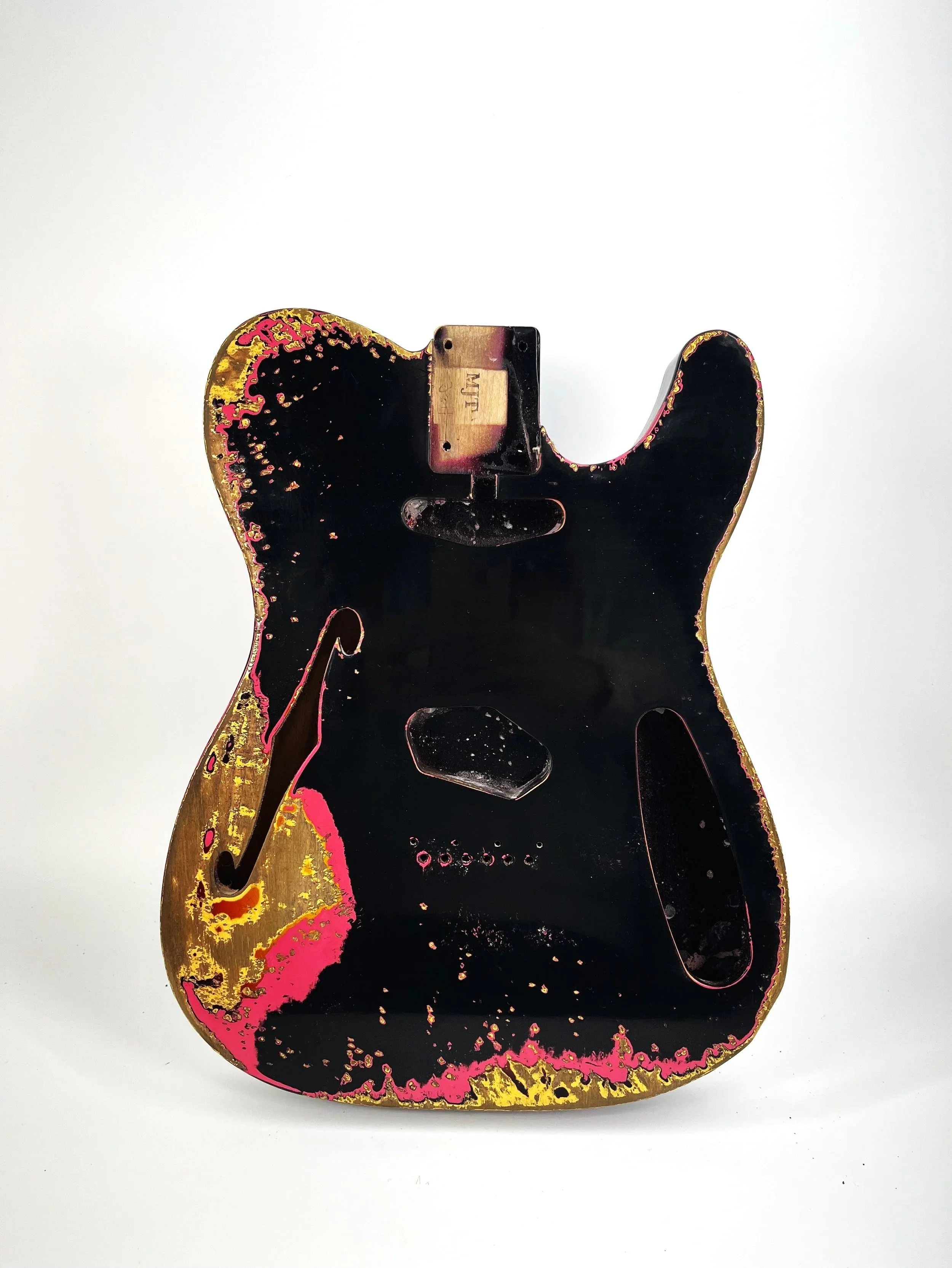 Black over Neon Pink over 3 Tone Sunburst VTL Body | Alder 3lbs 11oz