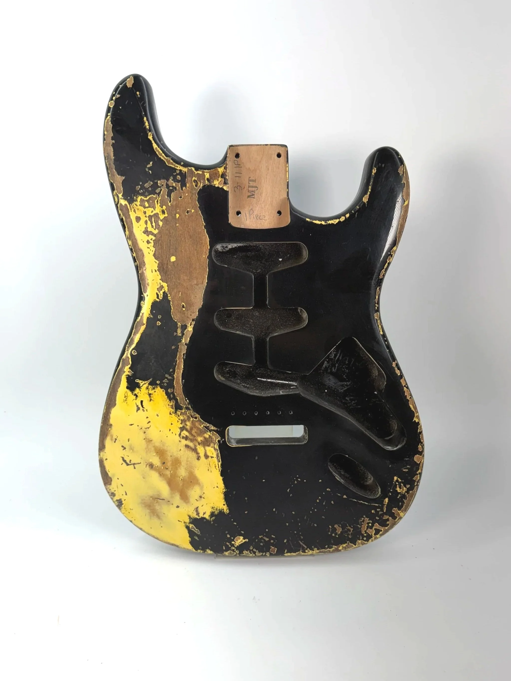 Premium Aged Black over Yellow Sunburst VTS Body | 1-Piece Alder 3lbs 11oz