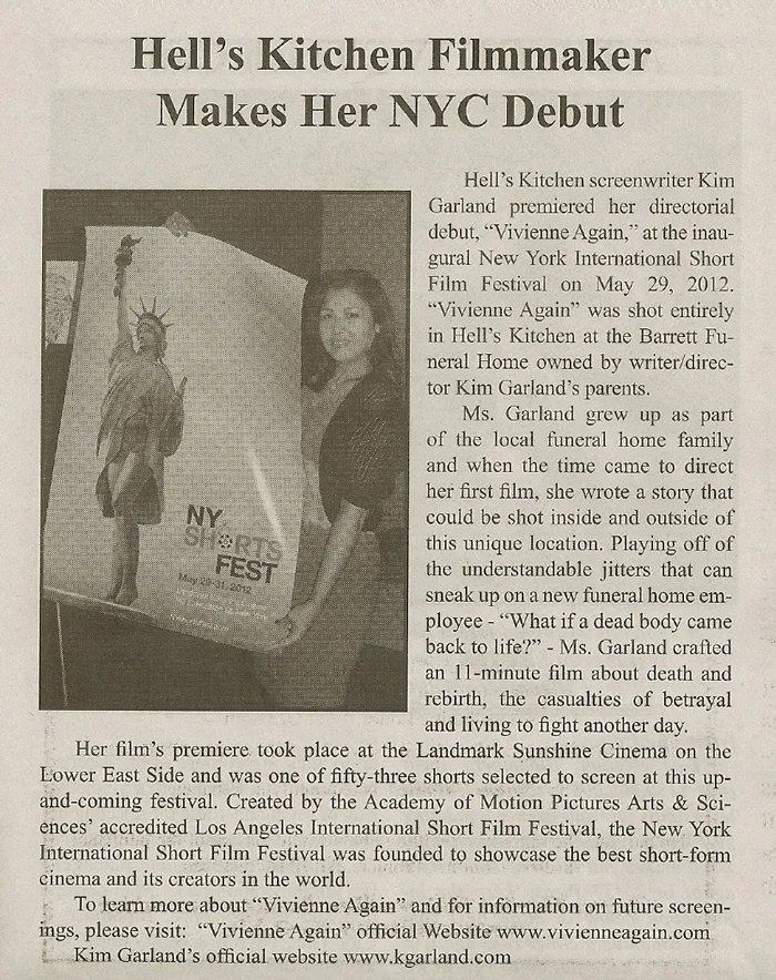 Clinton Chronicle newspaper: "Hell's Kitchen Filmmaker Makes Her NYC Debut" June 2012