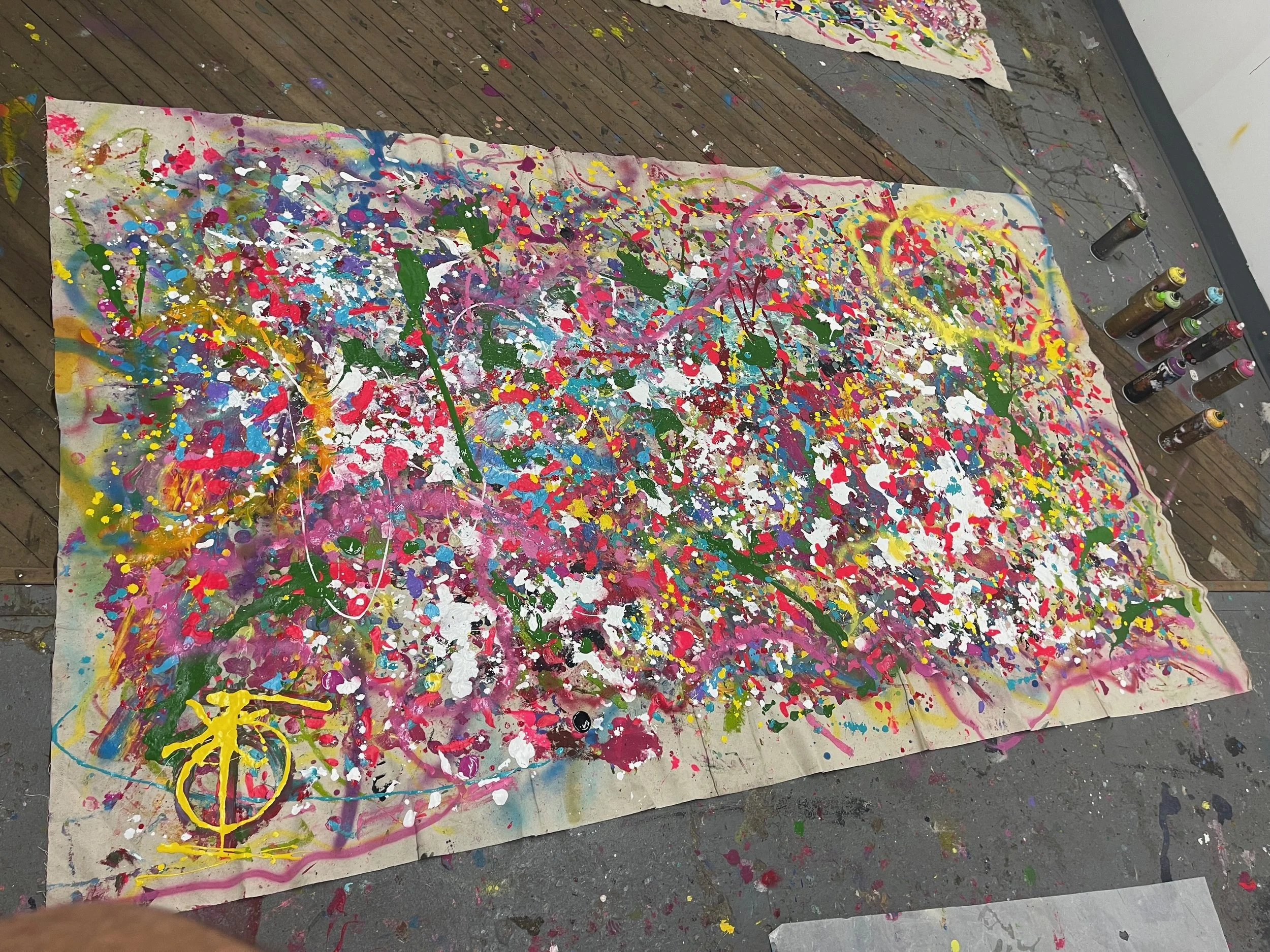  Colorful Rubble  40×90 inches  acrylic and spray paint on unprimed canvas 