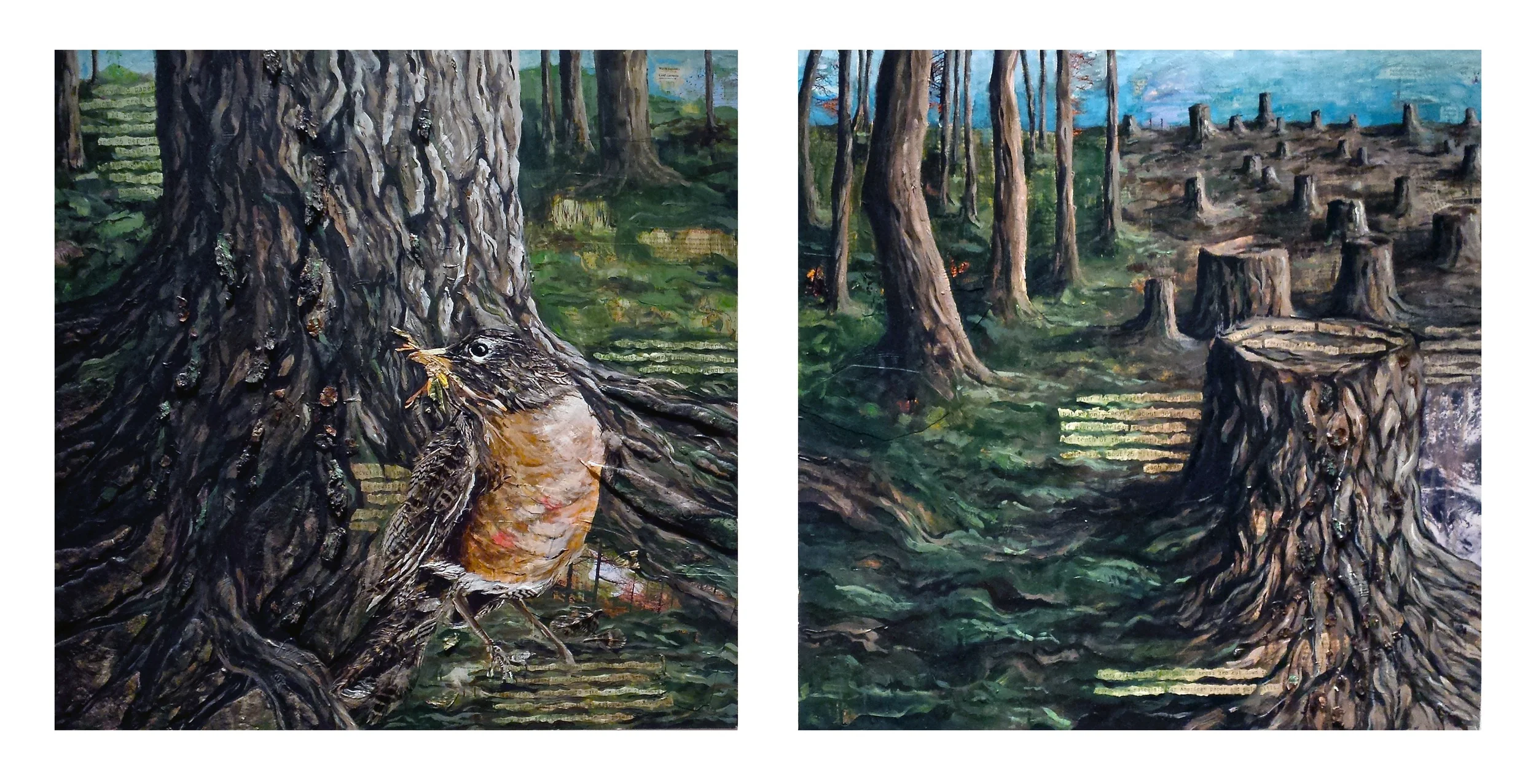 Take a Lesson From Nature, Watercolor and Colored Pencil, 2015Take a Lesson from Nature is about the importance of recycling. The painting recycles material by using collage of newspapers, magazines, and found natural materials such as bark, leaves,…