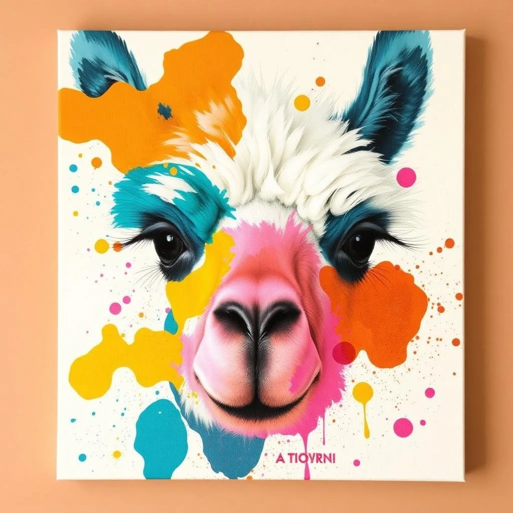 A colourful abstract painting created by an alpaca