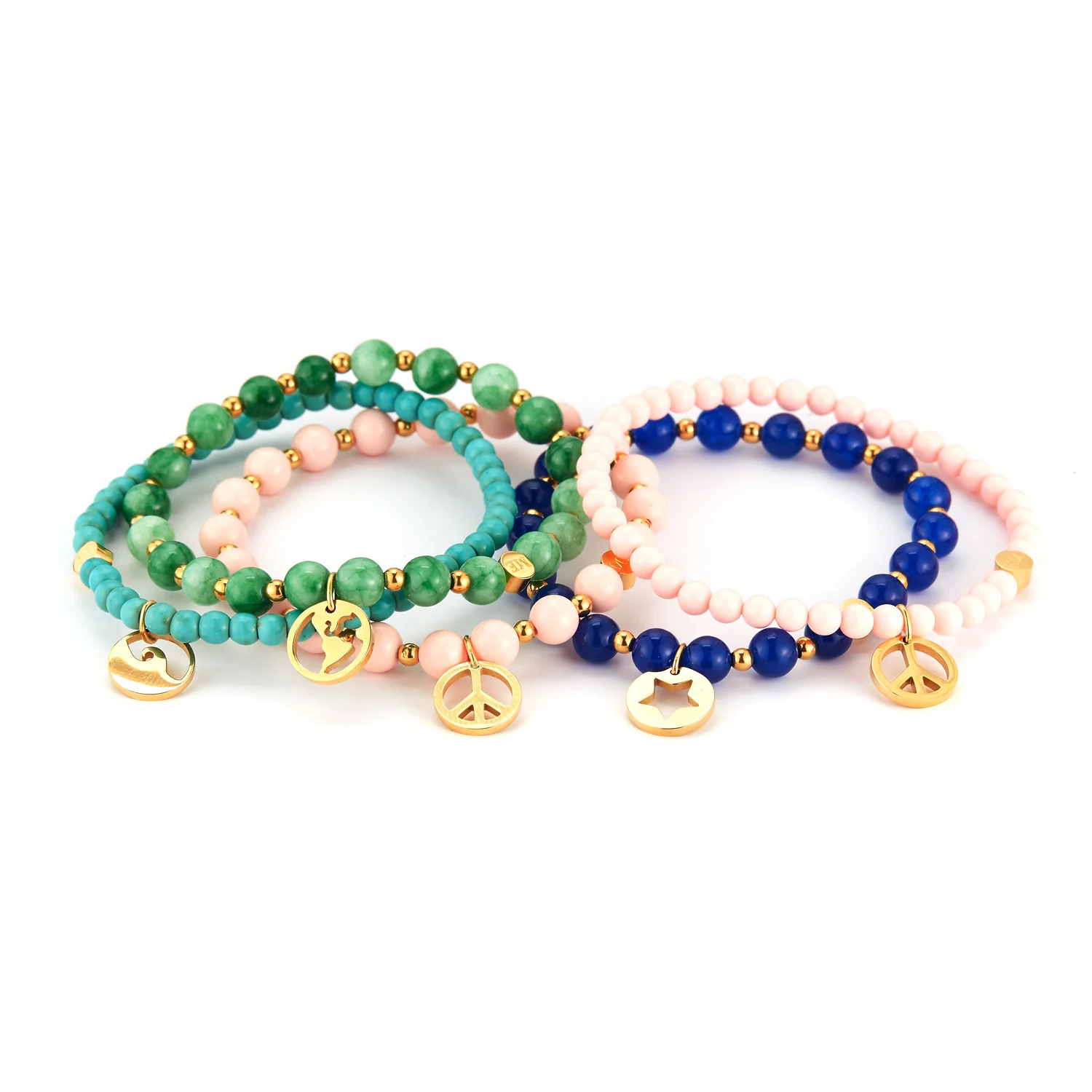 Stone bead bracelets with meaningful charms