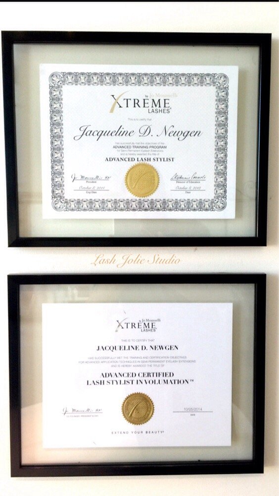 Xtreme Lashes Certifications