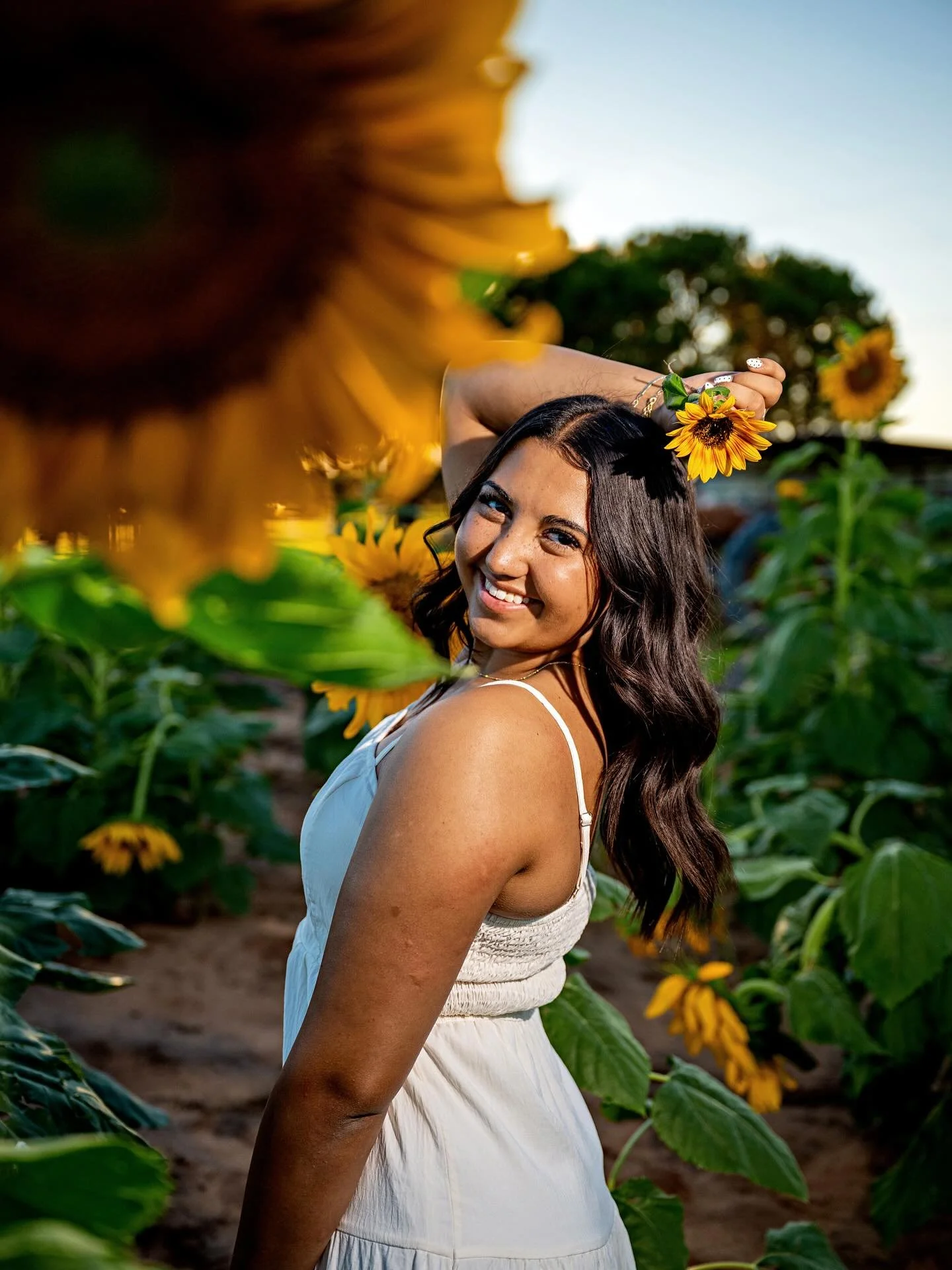 🌻Floral Friday, I couldn&rsquo;t resist. I enjoyed photographing Lillian in our sunflower field. #sunflower #seniorsession #midlandtxphotographer #shineon