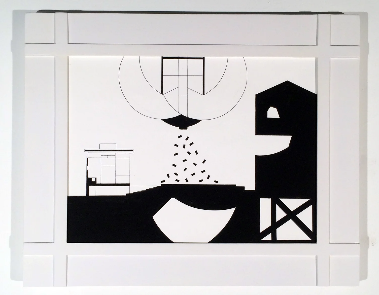 Black & White Techno-Head Painting no.17 / gouache on Arches / 17.5' x 22" (artist framed)