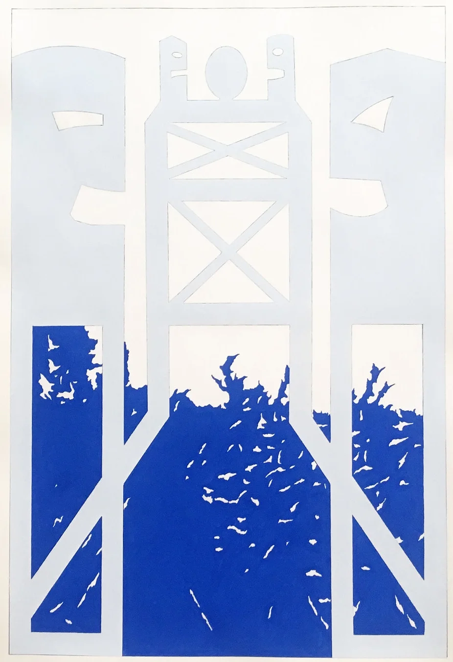 Blue Trestled Techno-Head #12 2016 22" x 30" gouache and wc on Arches