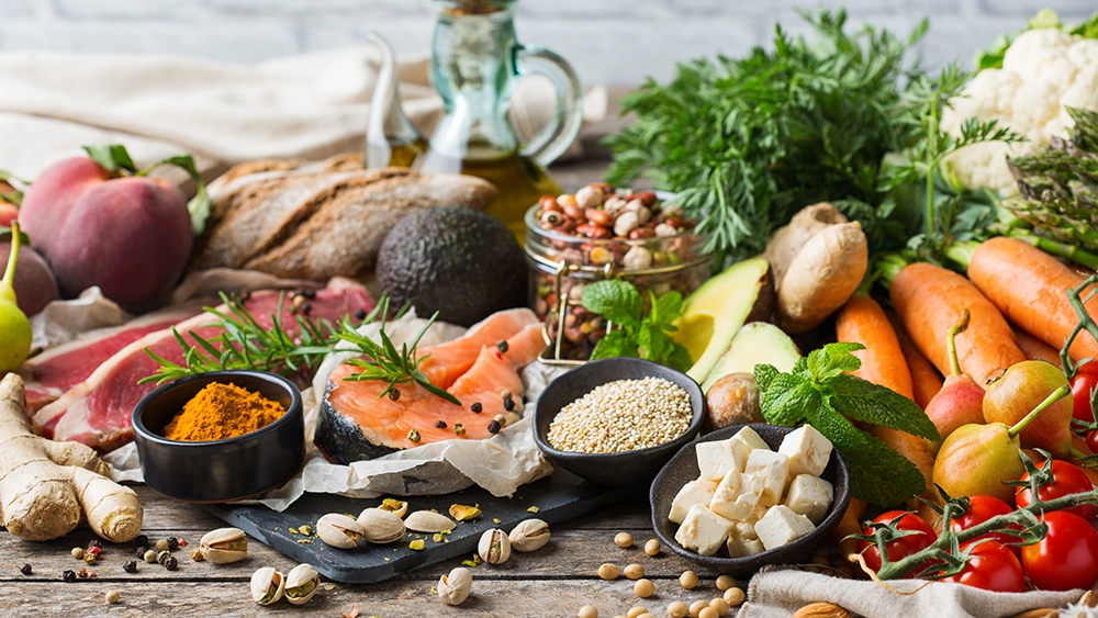 An array of healthy whole foods