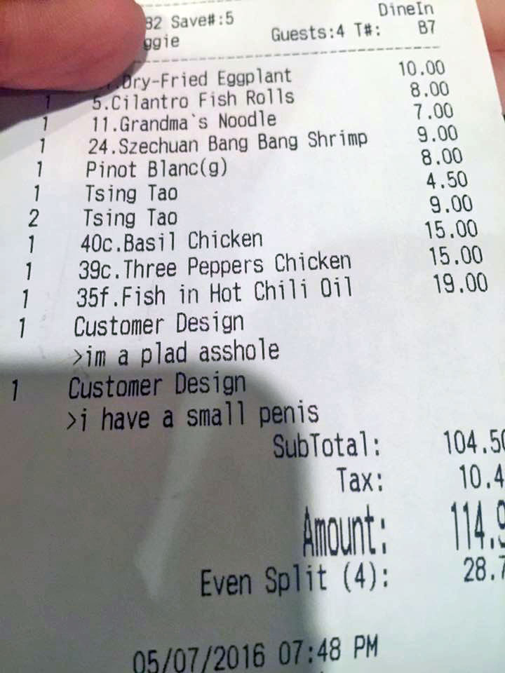 Peter Chang fired four of his servers, including his daughter, for leaving horrible insults on guest's checks
