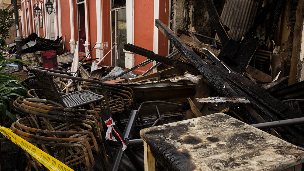 Burned down restaurant furniture