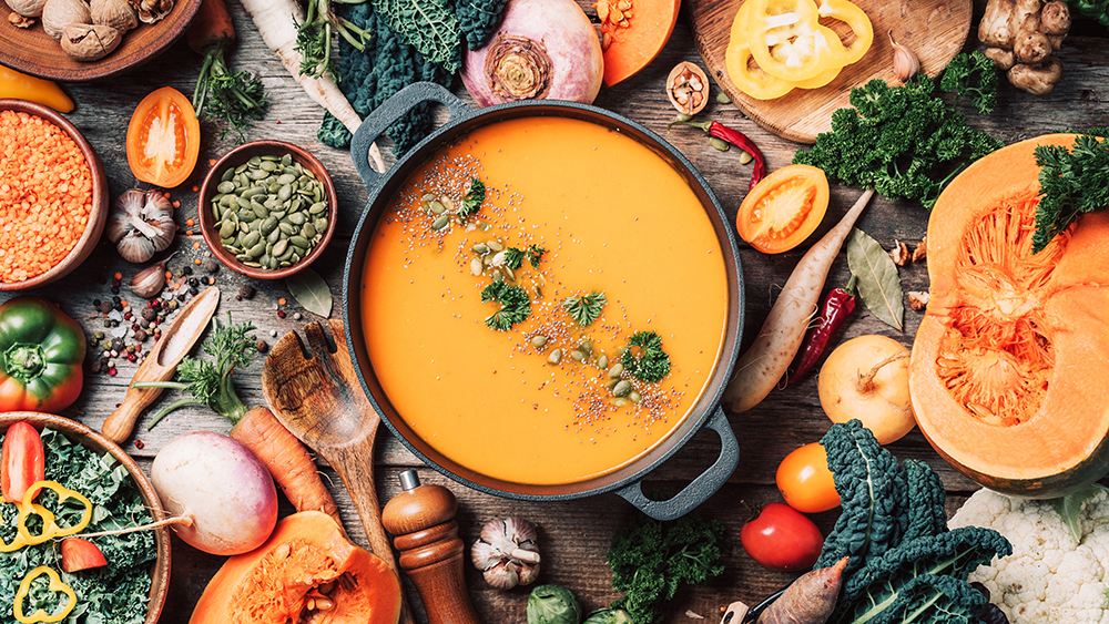 Pumpkin soup with other winter ingredients