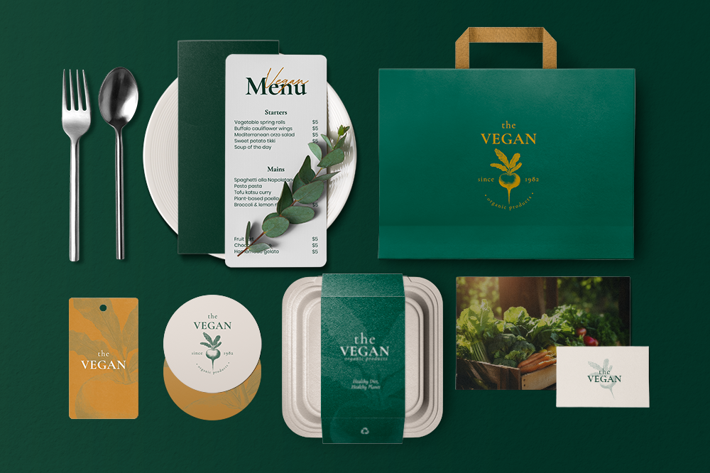 Branding for a vegan restaurant across various items
