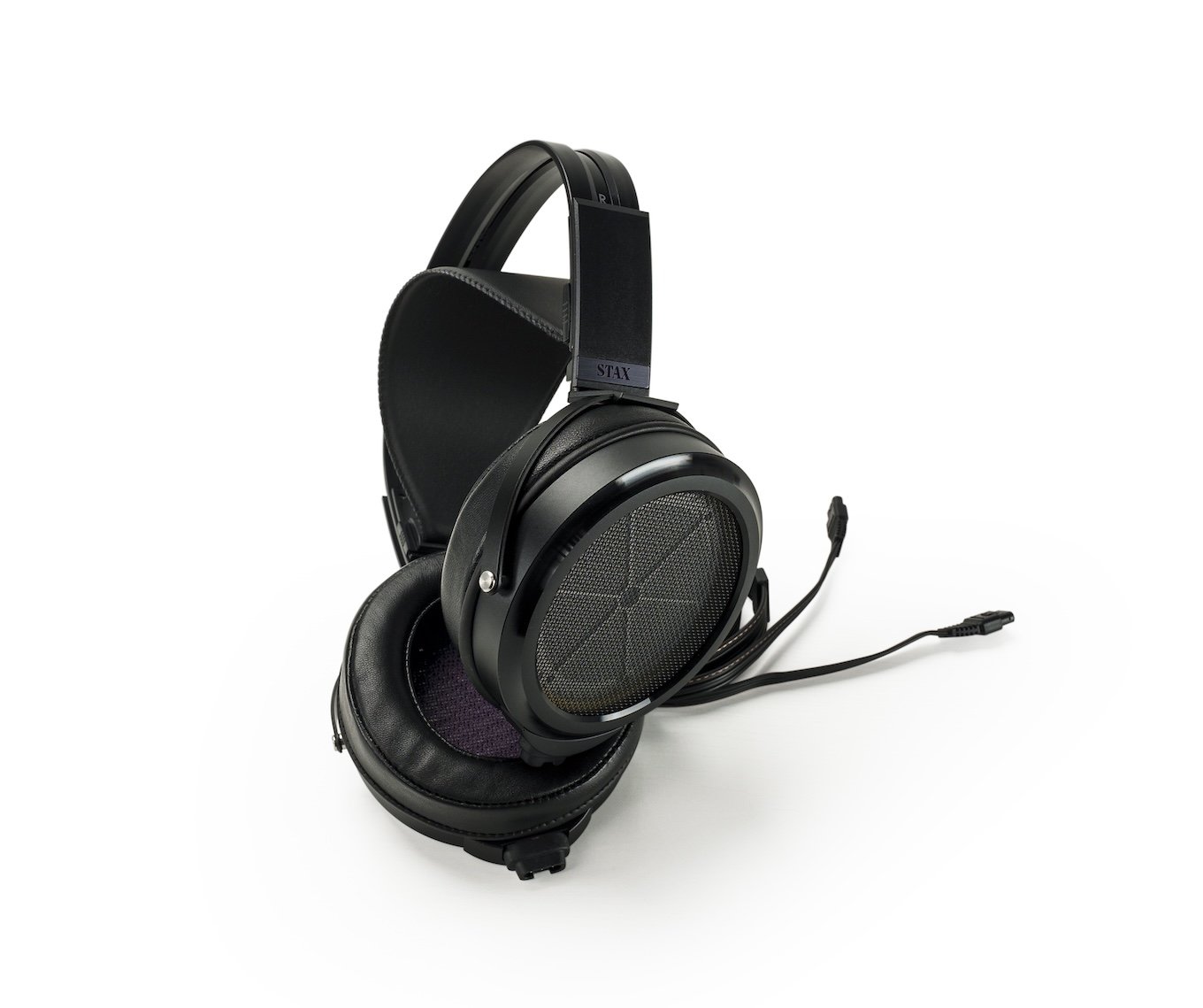 STAX SR-009D_electrostatic_headphones_black_cable_removed_angle