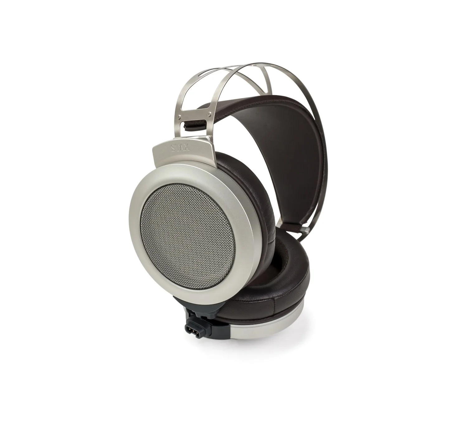 STAX SR-007S, angle, leather, silver color, round ear cups