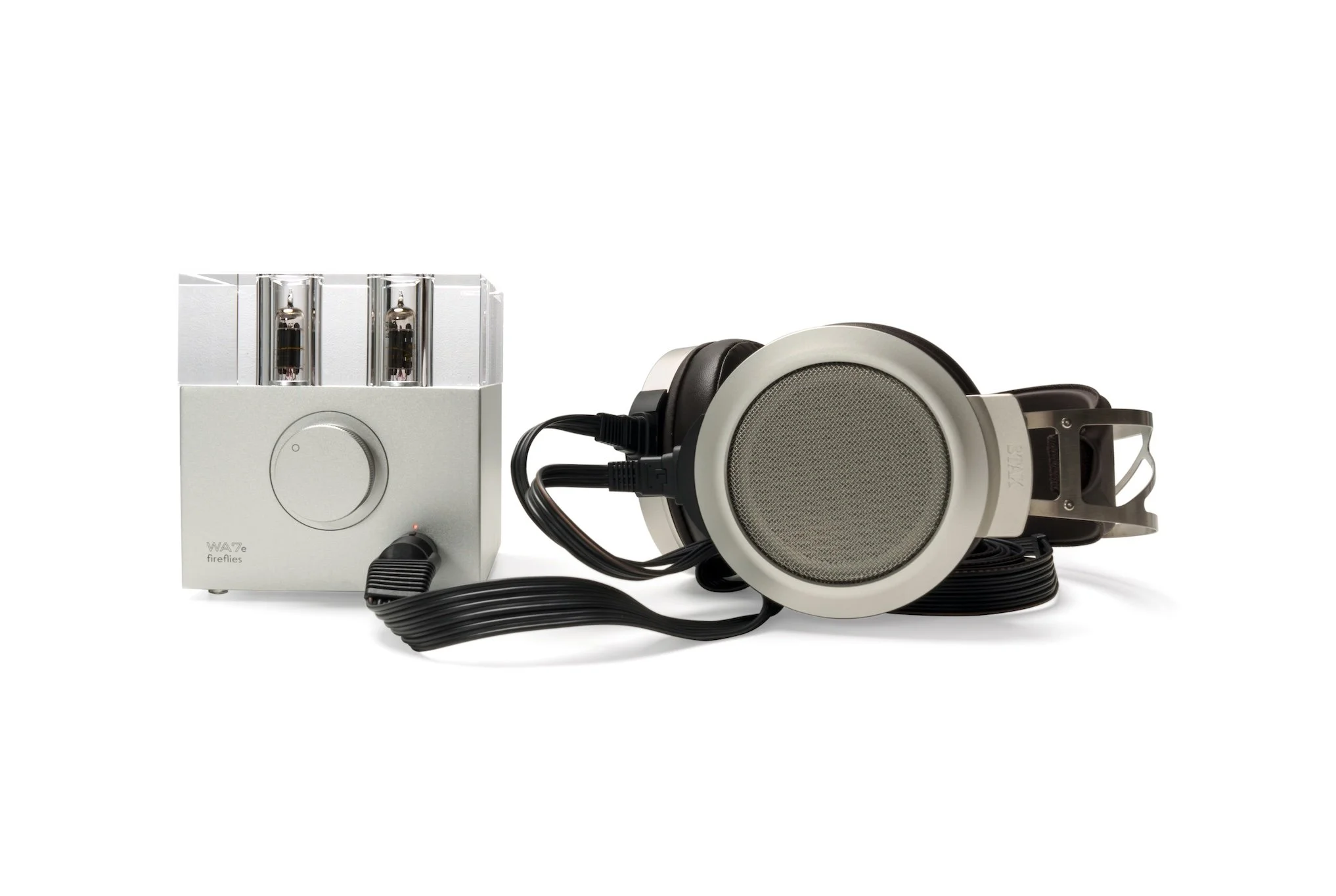 Woo Audio WA7e amplifier, new model, STAX SR-007S headphones, metal, leather, detachable cable