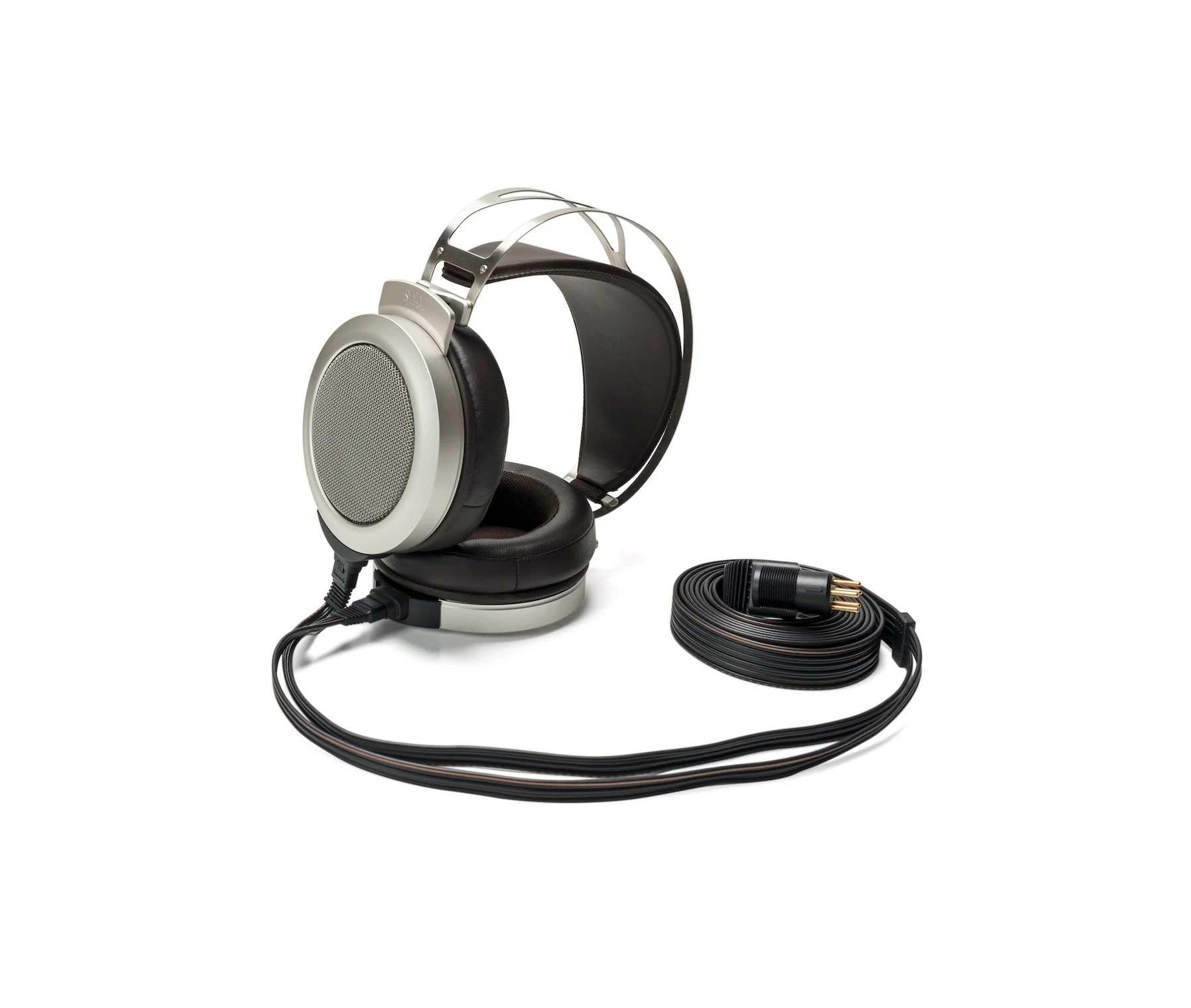 STAX SR-007S, right angle, wired, pro-bias plug, silver color, round ear cups