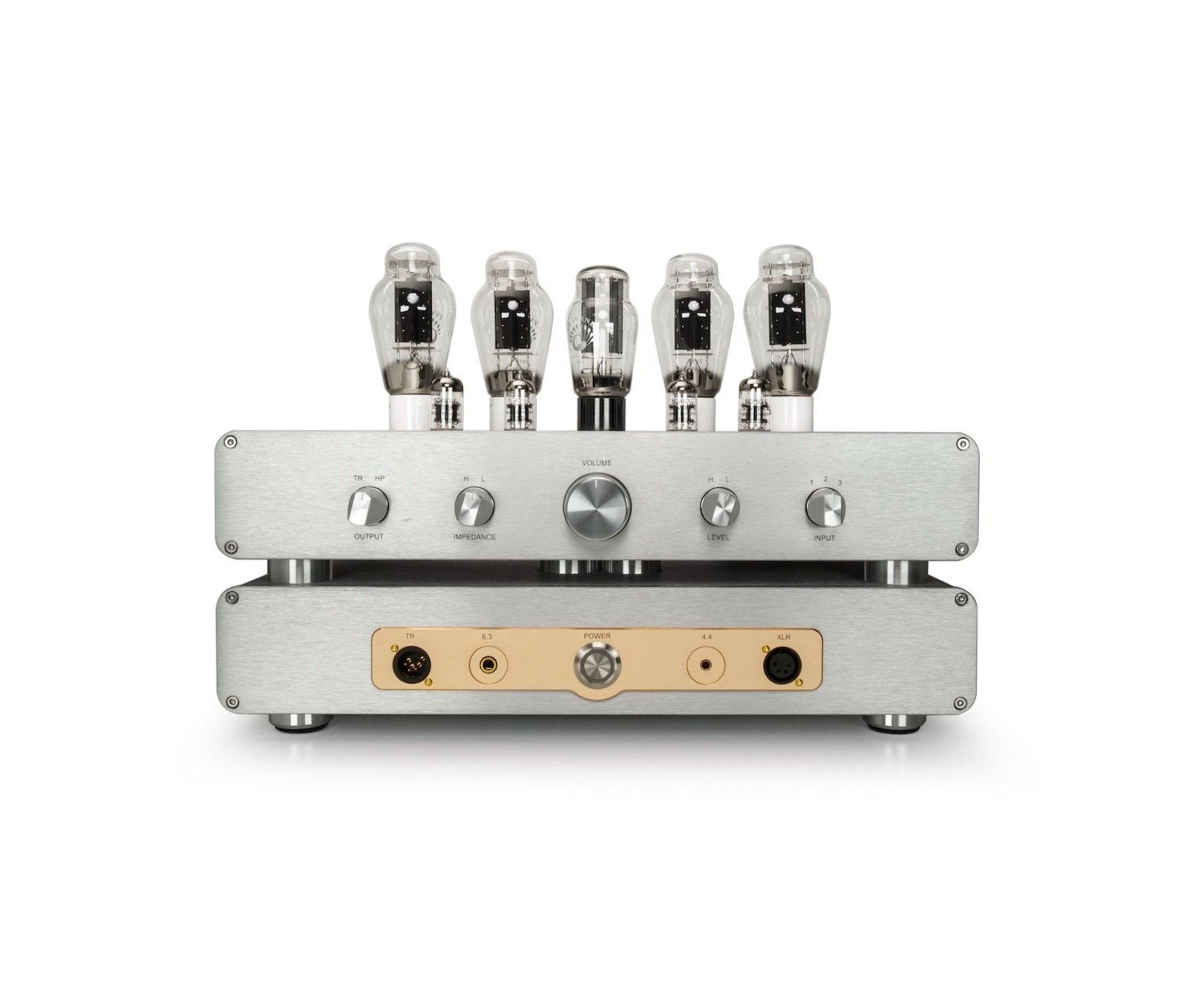 Woo Audio, WA33 (2nd gen) amplifier, Fully-balanced, Headphone Amplifier, Silver color, Front View, vacuum tubes