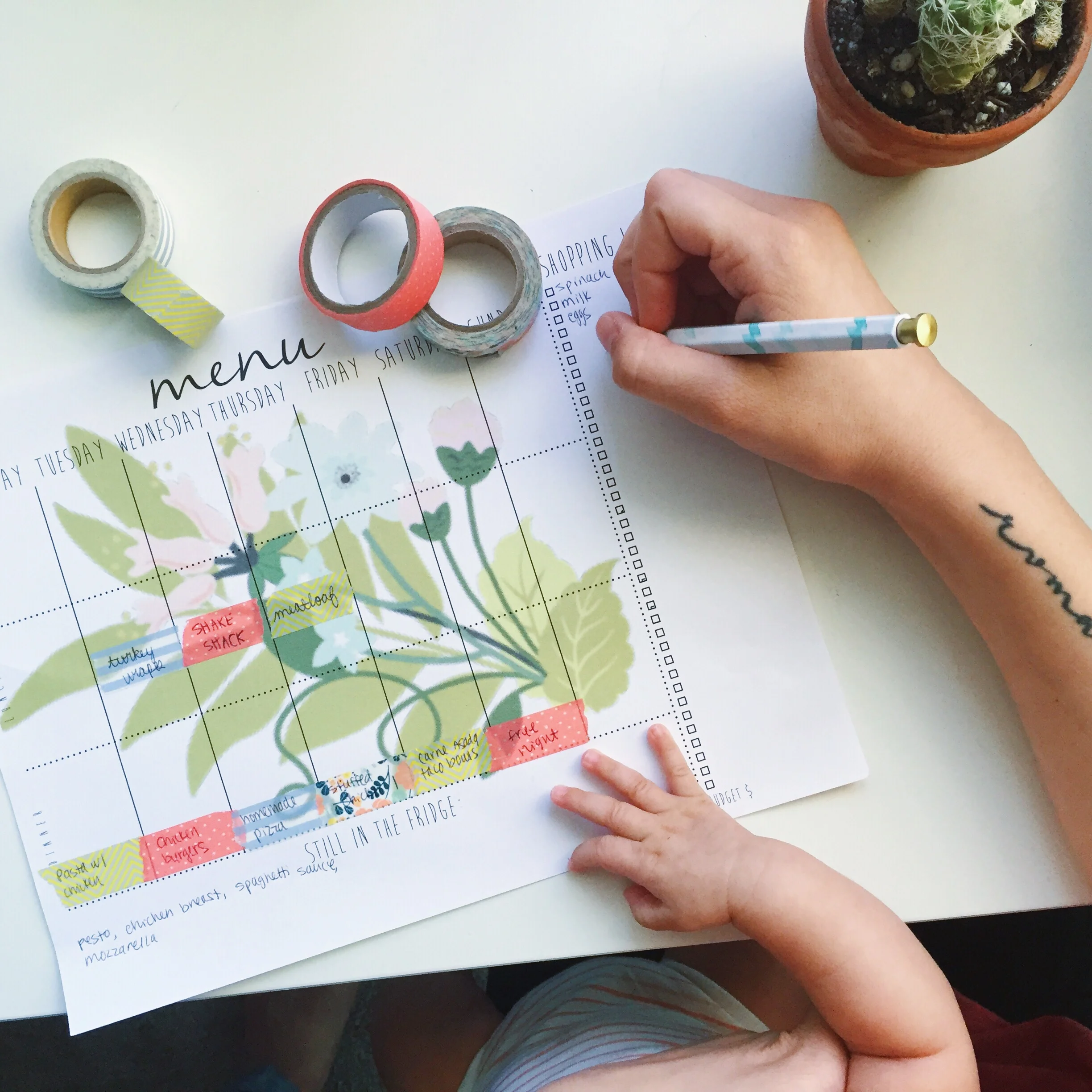Washi tape to rearrange meals, if needed. Β