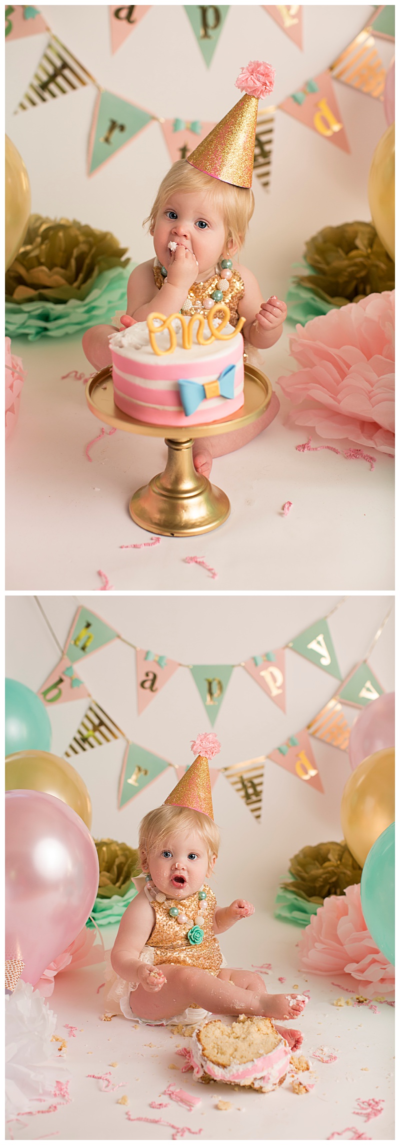 This little cutie had no problem "diving" right into her cake!