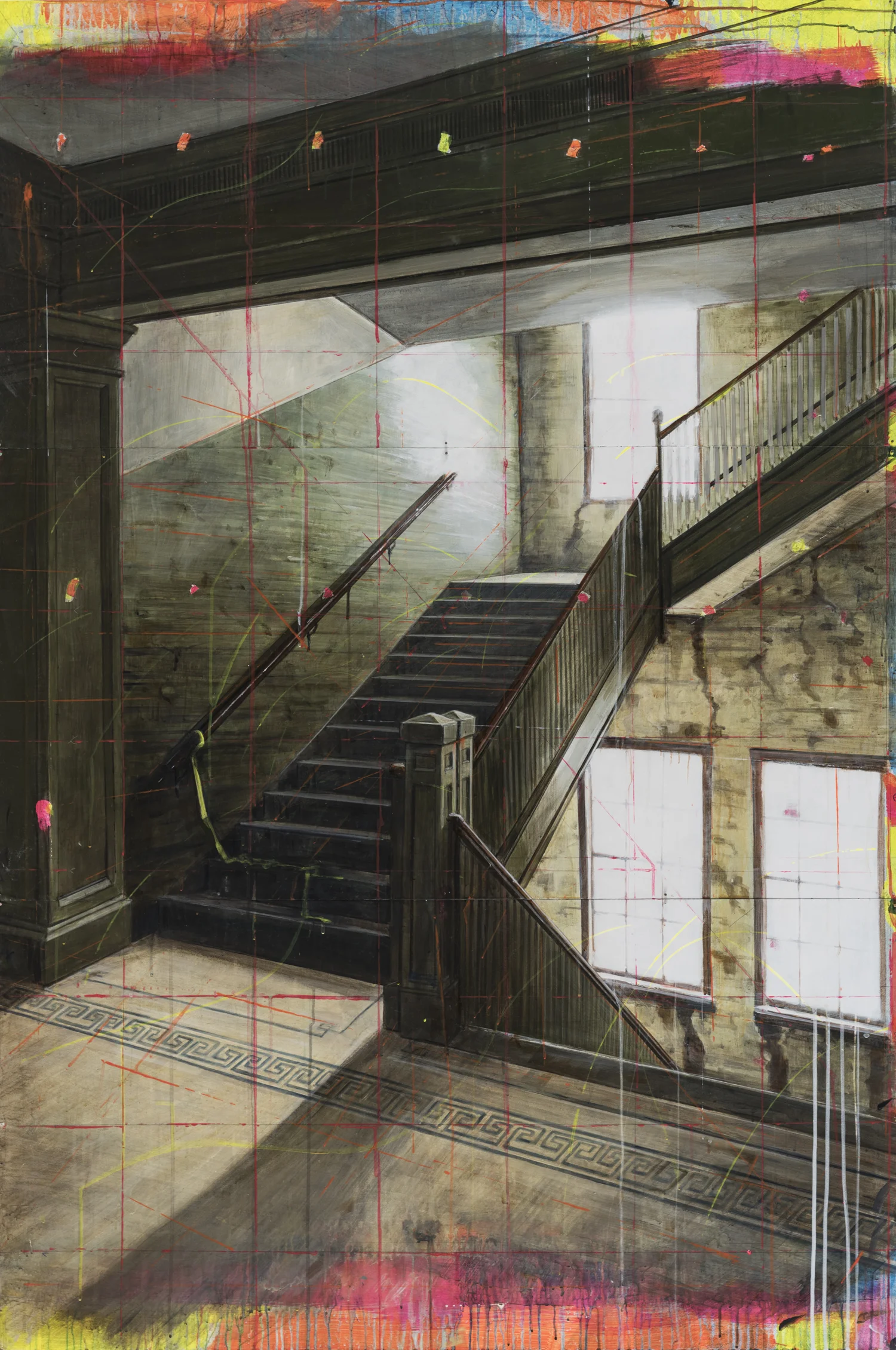 Old School Stairs, 2016, 6 x 4 feet, acrylic on panels