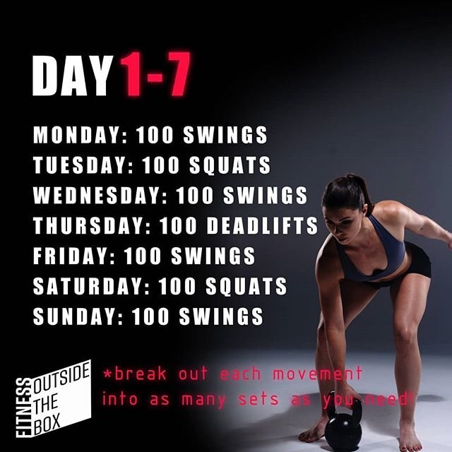 Days 1️⃣-7️⃣. Stay tuned for each days post to make your comments on and extra little challenges throughout the weeks!
#trainanywhere 
#kettlebellchallenge #getshredded