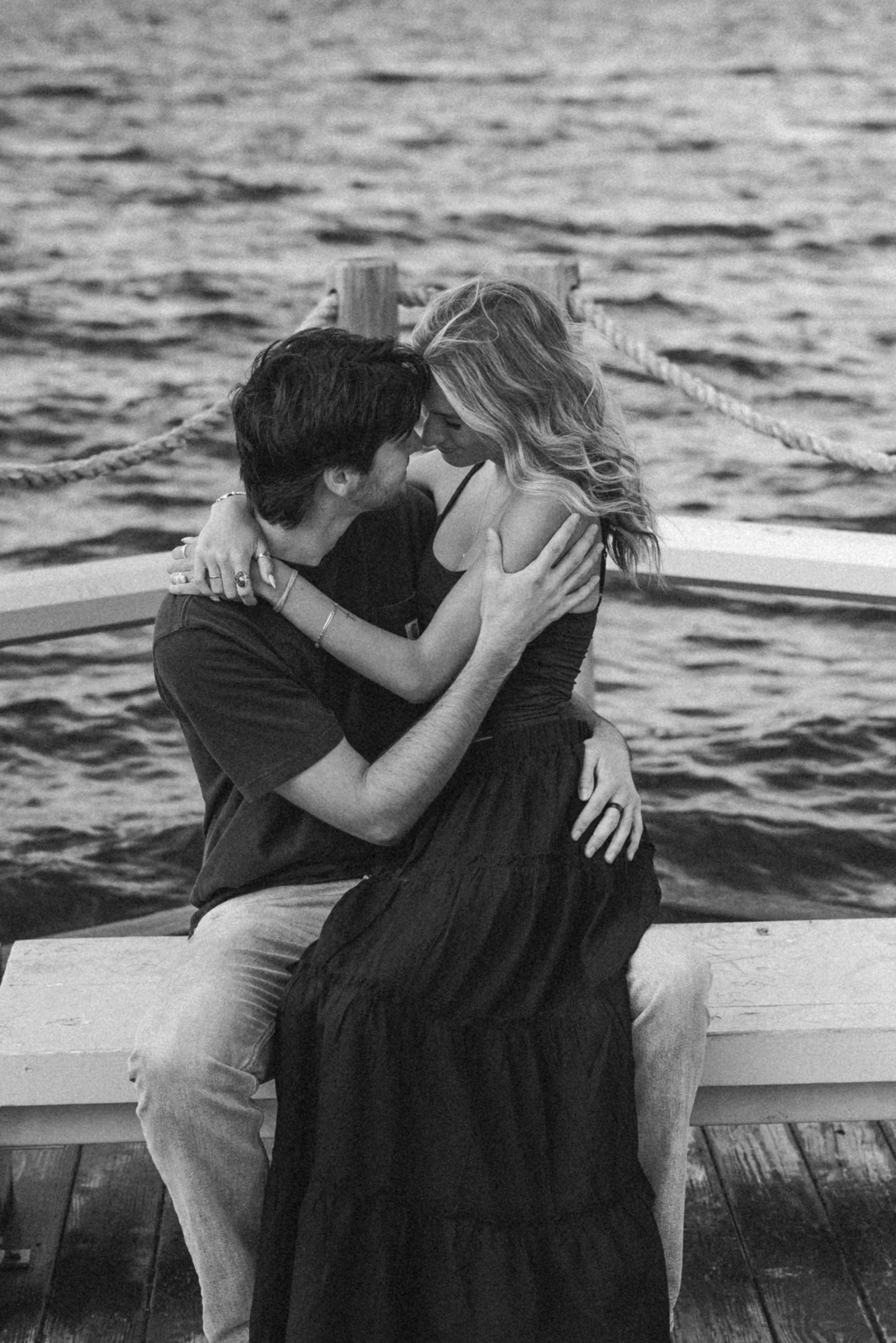 lakeside sunrise boardwalk couple session