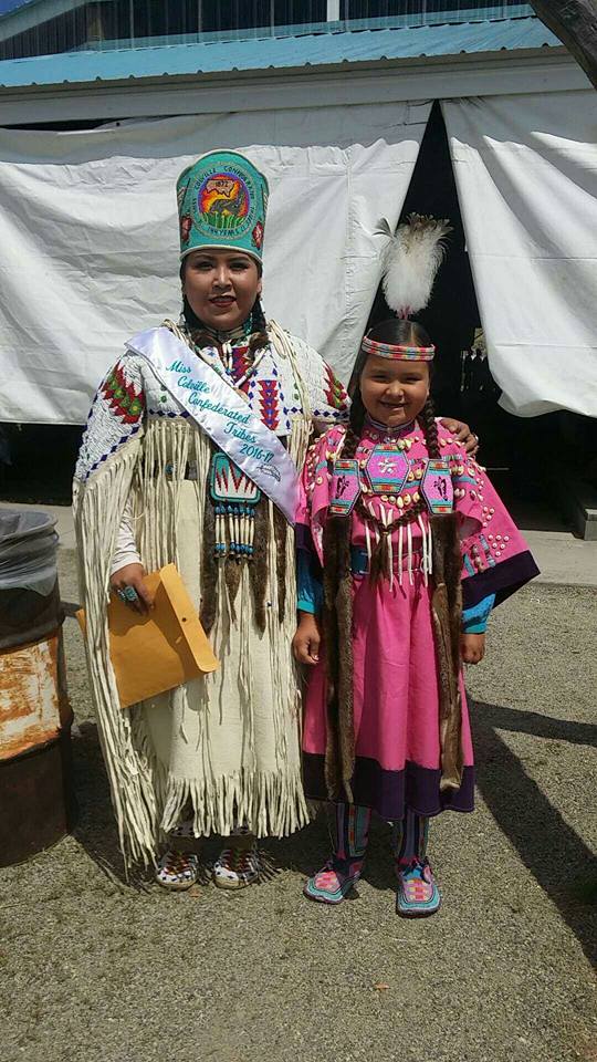 2016-2017 Miss Colville Confederated Tribes, Shundina Nanamkin-Spencer with Arianna Bear Medicine, Colville Tribe & Blackfeet Nation Youth. 