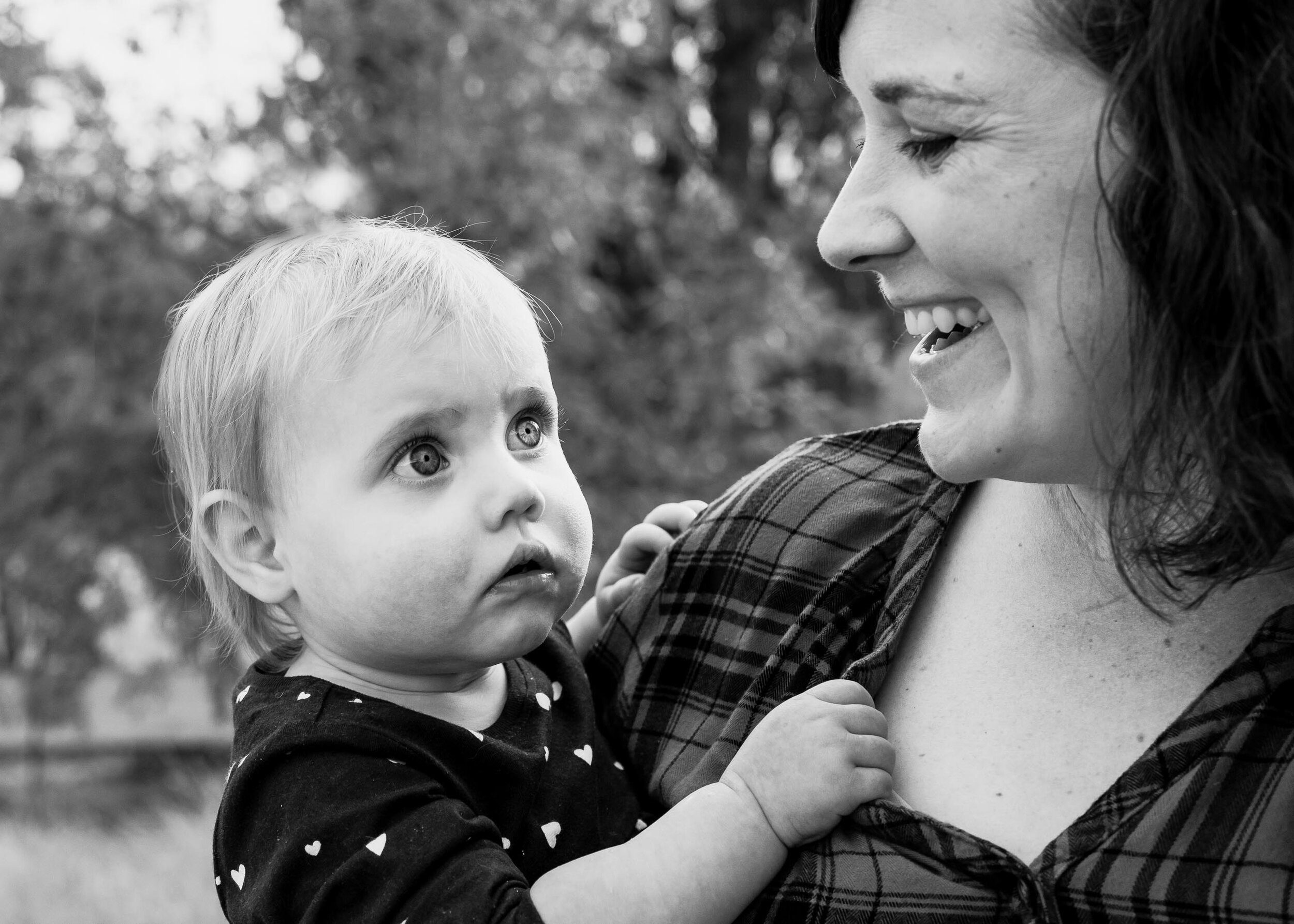 Mom and baby black and white photo