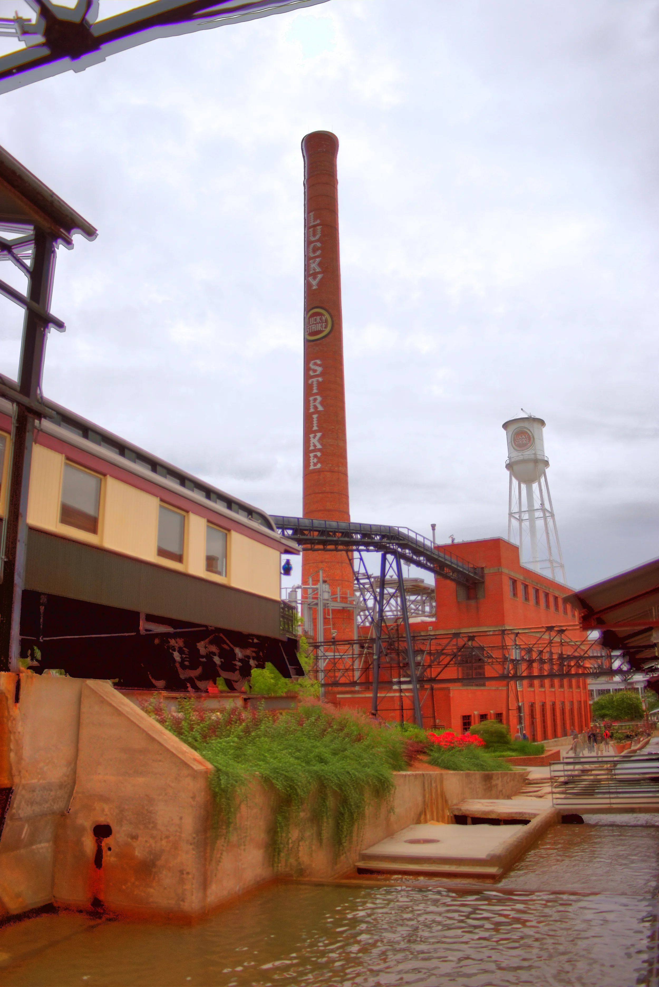 The lucky Strike factory, smoke stack and water tower. 