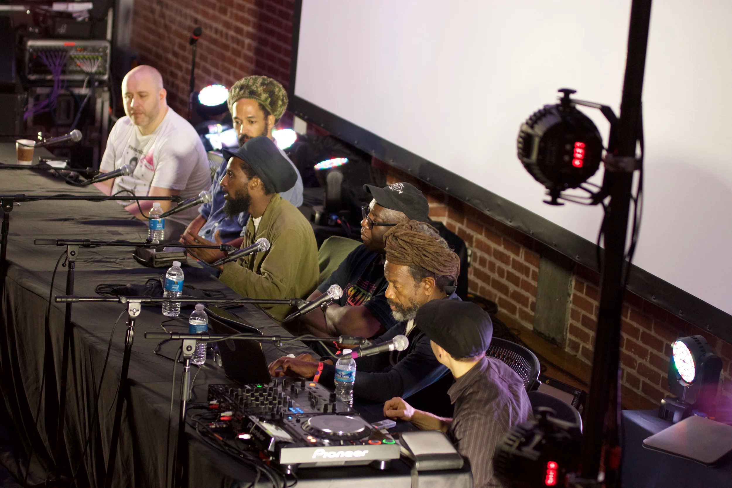 Pictured left to right: Laurent "Tippy" Alfred, Lister Hewan-Lowe, David Katz, Ras Kush, Mad Professor, Angus Taylor.
